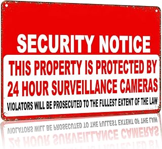 24 Hour Surveillance Security Notice Aluminum Metal Sign 8 x 12 Inch | Entryway Notice Sign for Garage, Home, Residential Property, Business Exterior, Easy Display for Homeowners