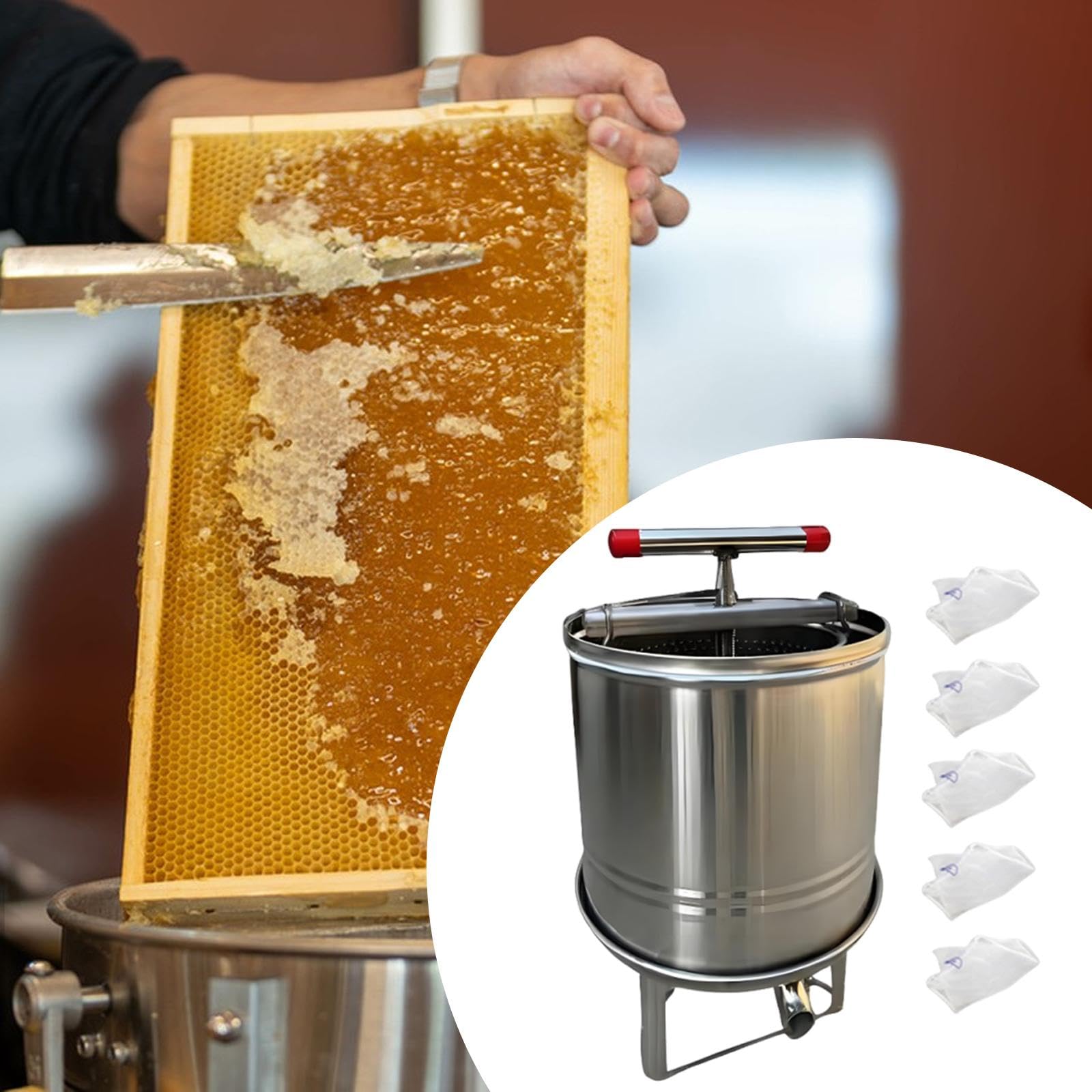 Máquina de prensado de Miel, Accesorios para elaboración de Vino, trituradora Multifuncional, Prensa de Vino de Frutas para vinaza, Jugo, Aceite y, 5 Bolsas de Filtración