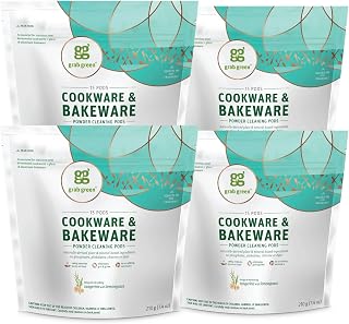 Cookware and Bakeware Cleaner Pods, 4 Bags of 15 Pods, Tangerine Lemongrass Scent, Plant and Mineral Based, Removes Burnt-On Food, Eliminates Grit and Grime, No Scrubbing Necessary