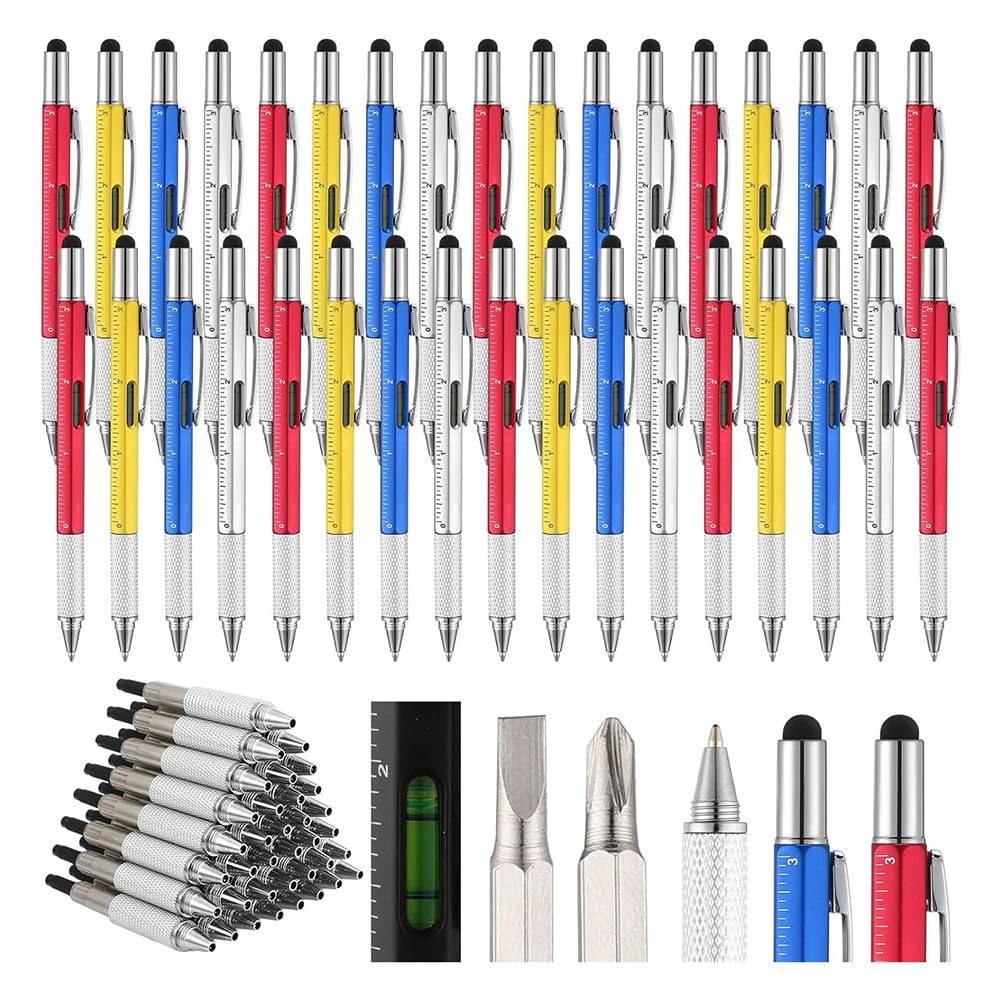 Sxmrmnx Men's As Shown Tool Pen 6 In 1 Screwdriver Pen Bulk Multi-Function Pen With Refill Ruler Level Ballpoint Pen