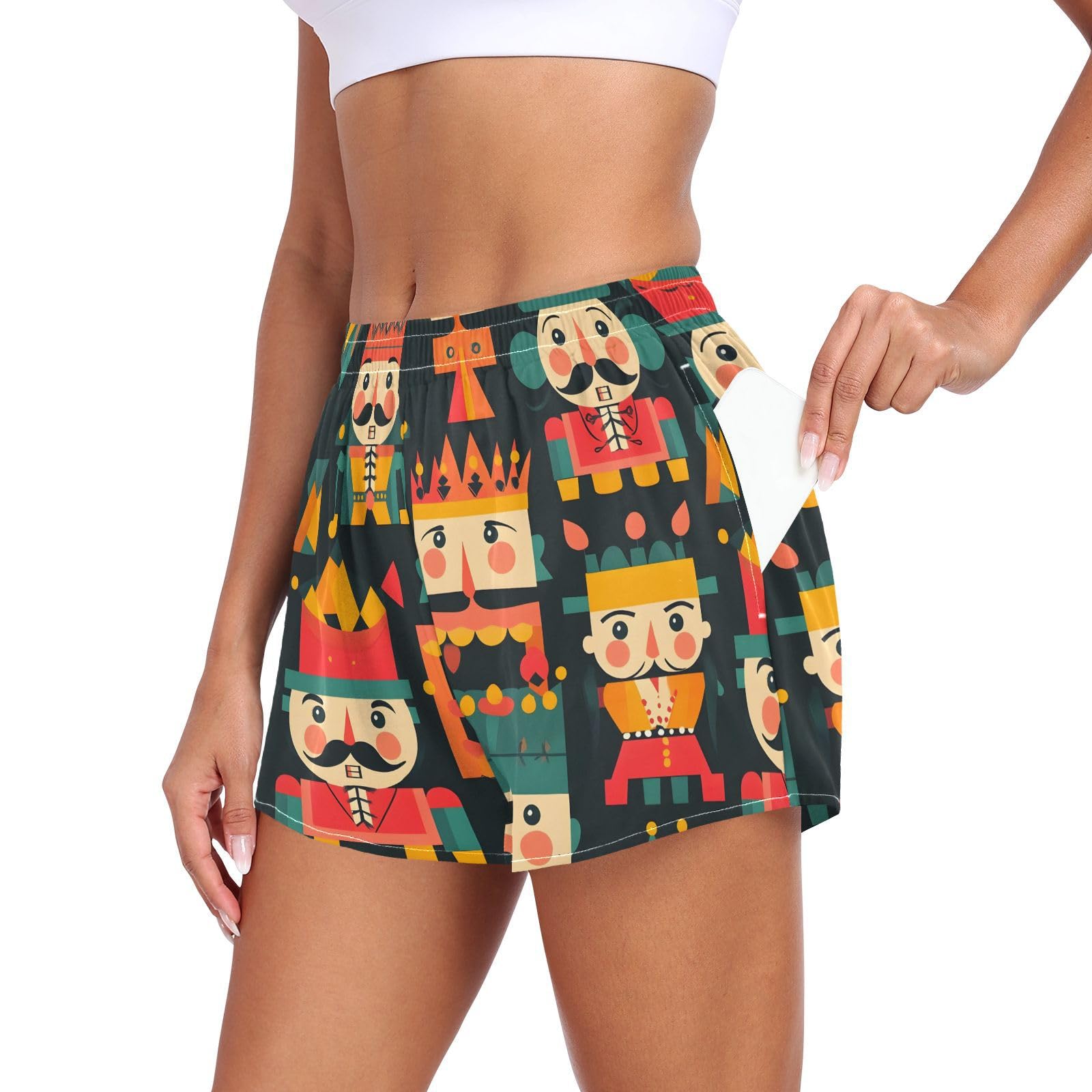 UMIRIKO Women's Running Shorts Christmas Nutcracker Women's Athletic Shorts with Pockets XL 202b8142