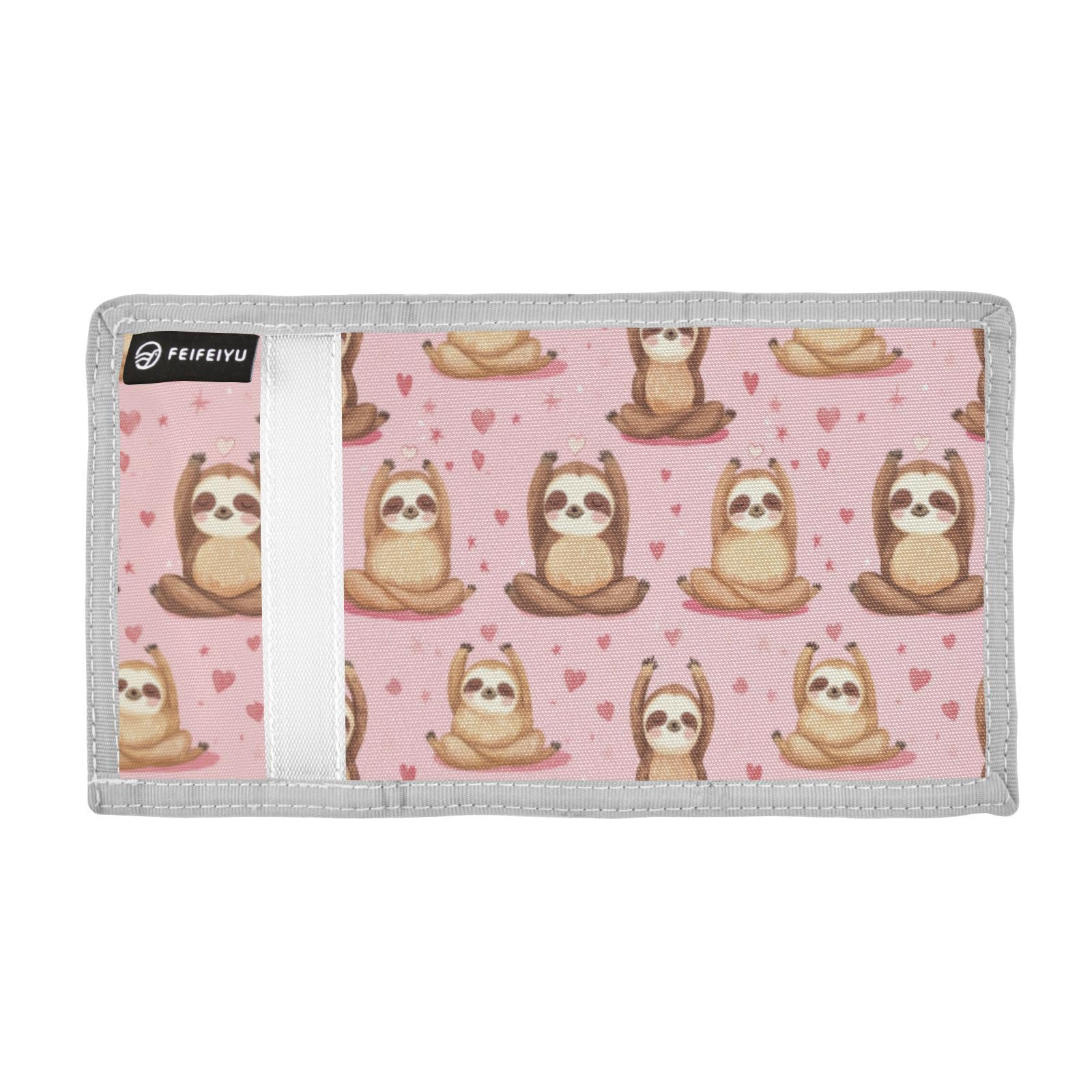 Wusikd Sloths Doing Yoga Kids Wallet for Boys Girls Pink Hearts Toddler Trifold Wallet Novelty Wallet for Teens Women Men