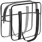 Extra Large Clear Cosmetic Makeup Bag, Transparent PVC Tote Shoulder Bag Stadium Approved, Waterproof Clear Toiletry Carry Pouch Makeup Artist Bag Diaper Bag (Black)