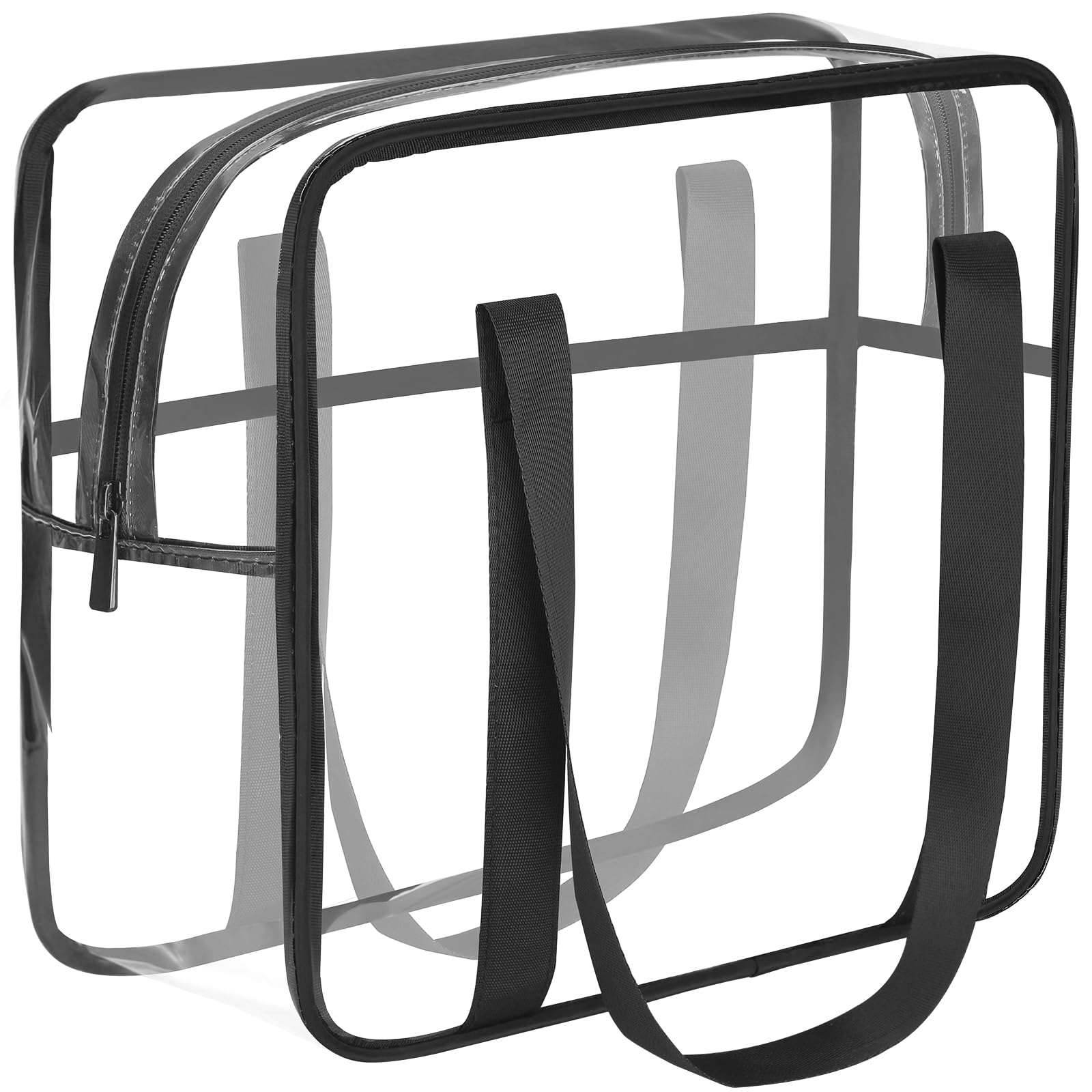 HAOGUAGUA Extra Large Clear Cosmetic Makeup Bag, Transparent PVC Tote Shoulder Bag Stadium Approved, Waterproof Clear Toiletry Carry Pouch Makeup Artist Bag Diaper Bag (Black)