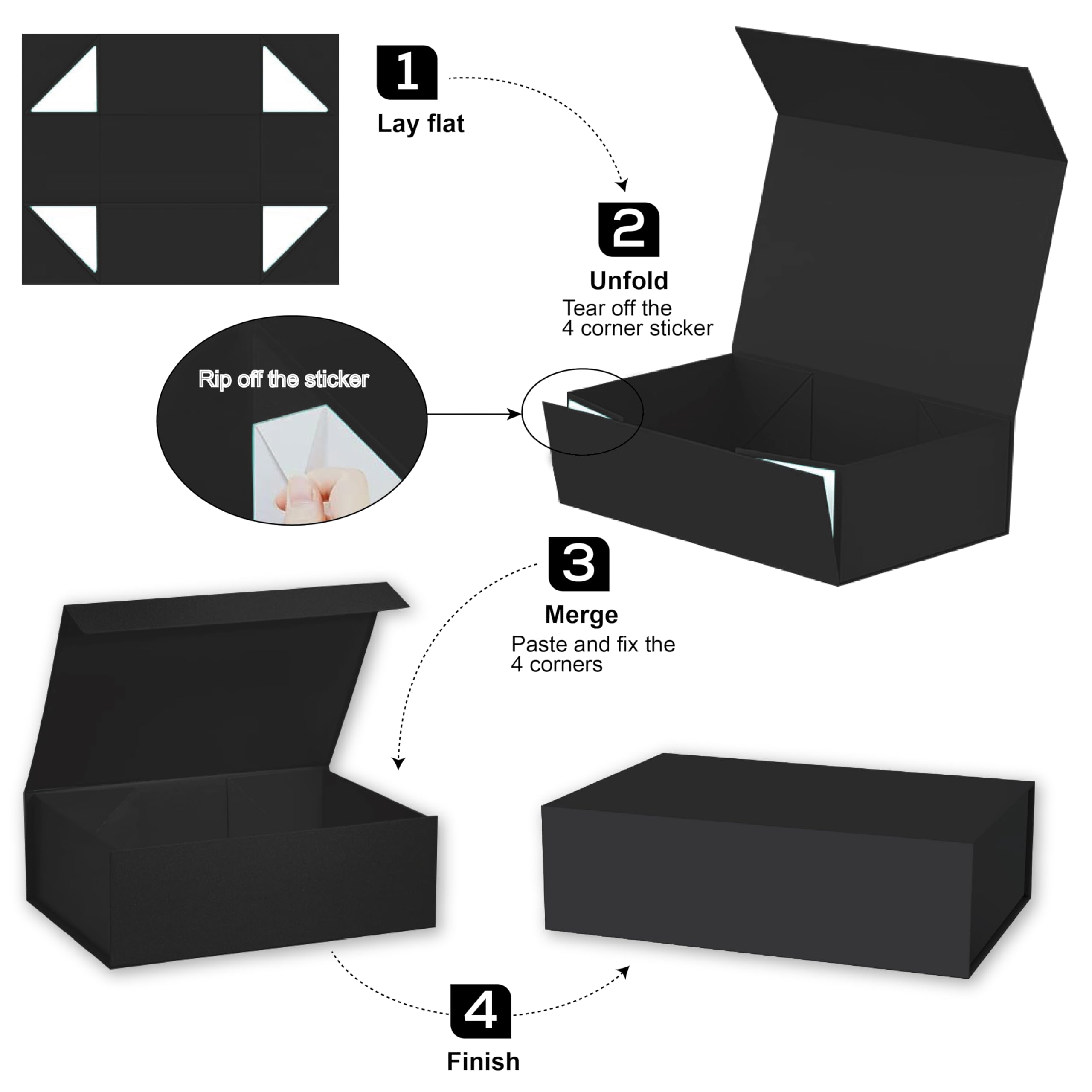 Lot De 4 Boîtes Cadeaux Pliantes - 23x17x7 Cm - Fermeture Magnétique - Avec Rubans - Pour Bijoux, Cosmétiques Ou Snacks