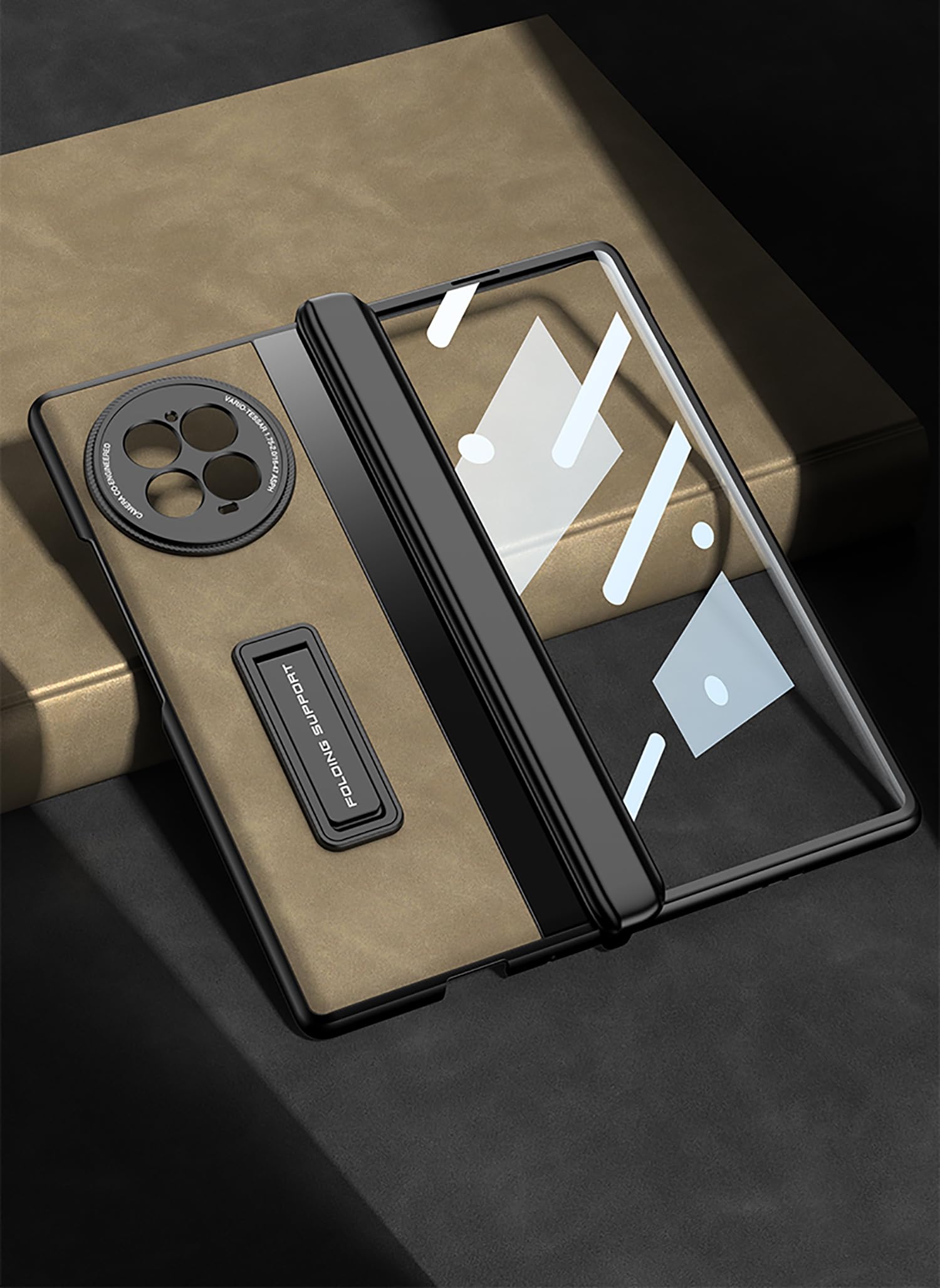 COQUE Holster for vivo X Fold 2 Leather Case with Screen Film,Magnetic Folding Hinge All Inclusive,Folding Phone Case for vivo X Fold 2-Black - Image 4