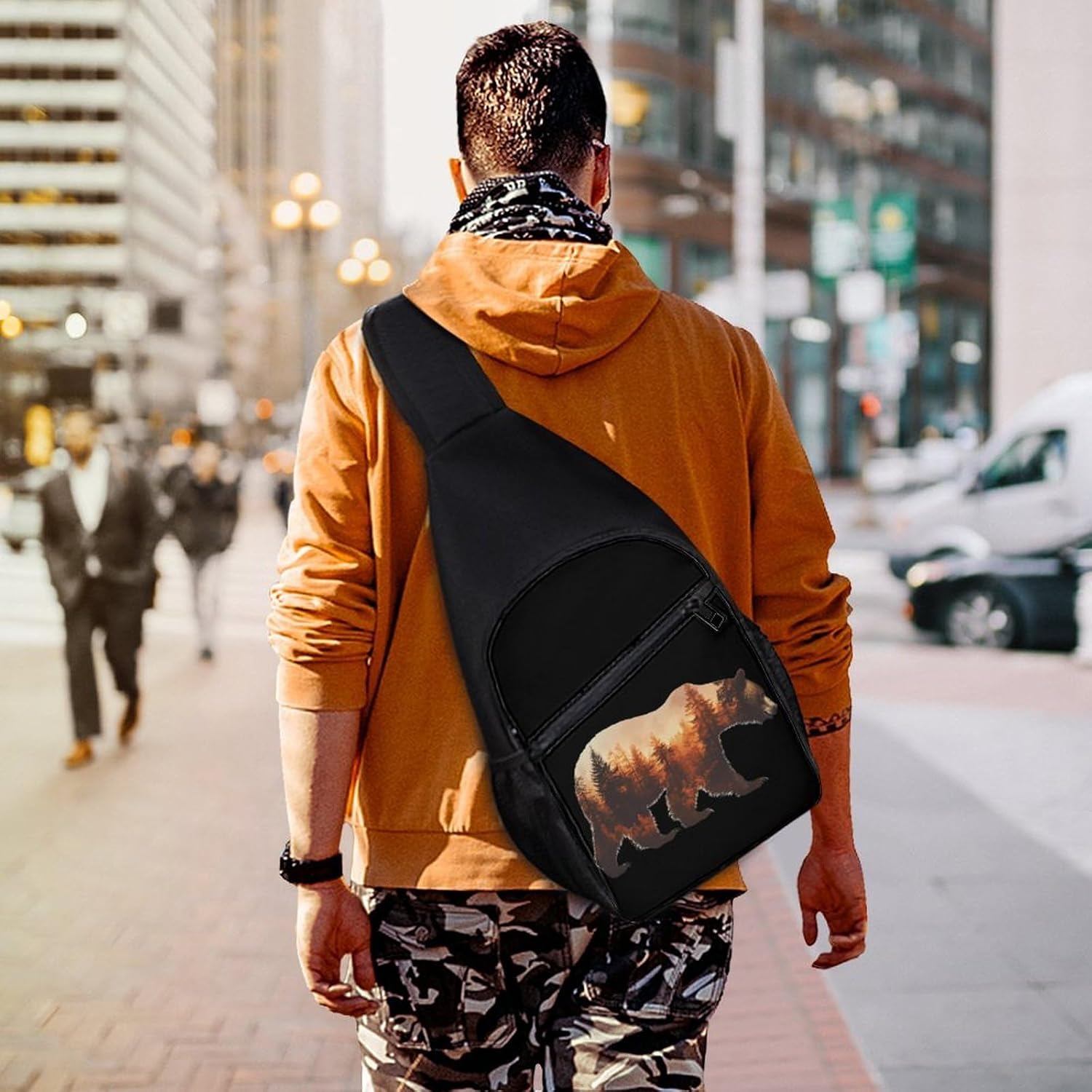 Bear Autumn Forests Crossbody Sling Backpack Chest Bag Daypack | unisex,trendy,with convertible and detachable shoulder strap,side pockets
