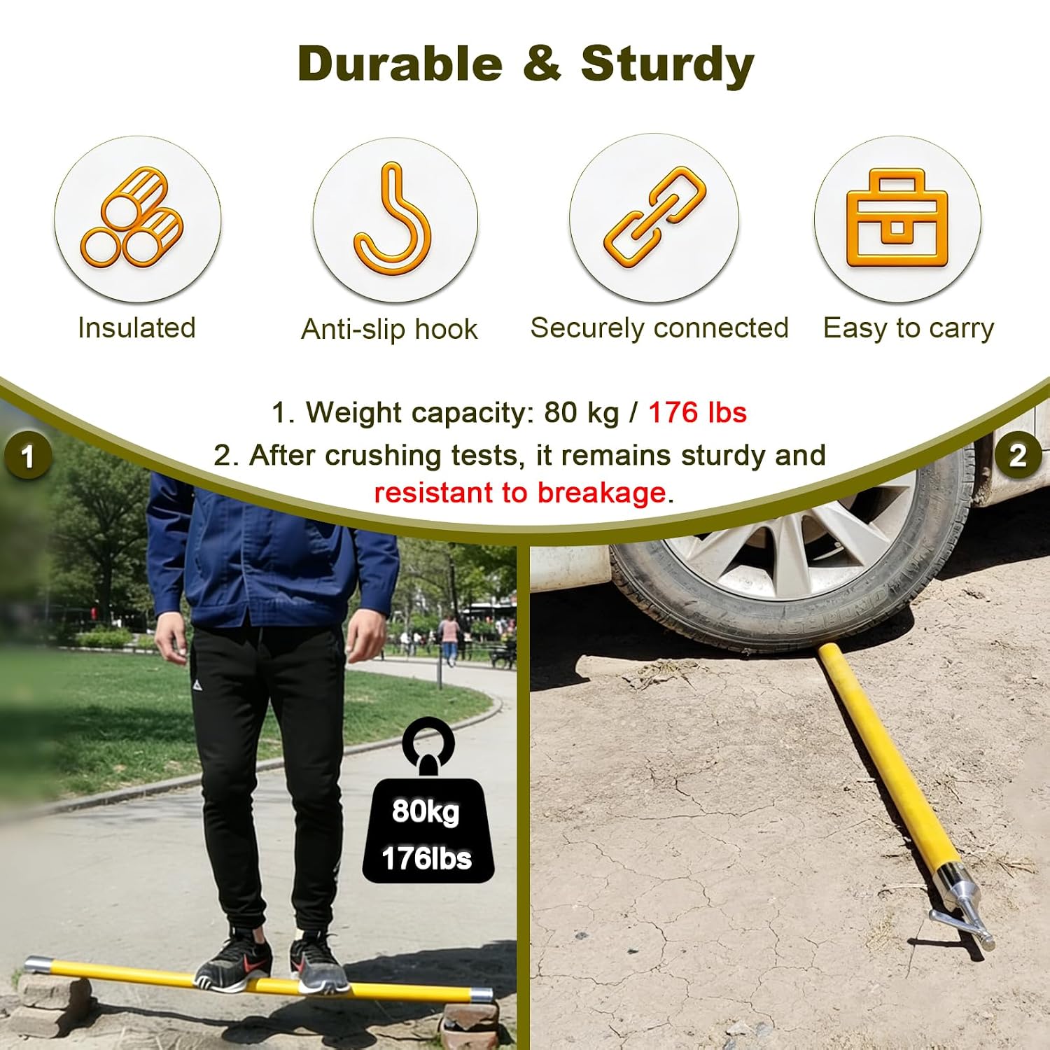 Spliceable Hot Stick, 110kV High Voltage Insulated Operating Pole, Heavy Duty Epoxy Resin Fiberglass Switch Stick with Spliceable Universal Head for Live-Line Work, 110KV 13.1ft 4-Section