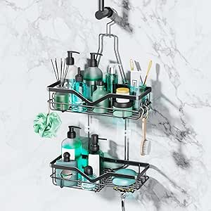 SWTYMIKI Rust-Resistant Hanging Shower Caddy - 2-Tier Bathroom ...