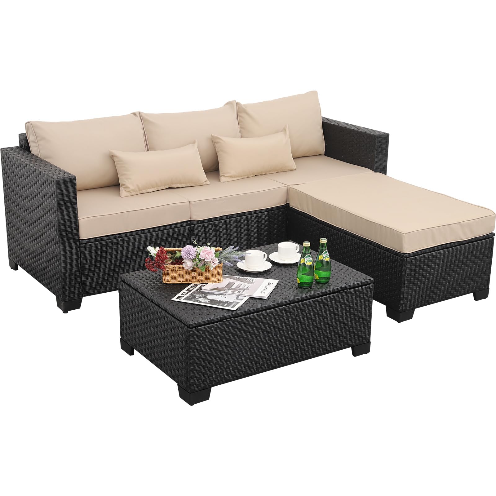 Rattaner 3 Pieces Patio Furniture Set Outdoor Sectional