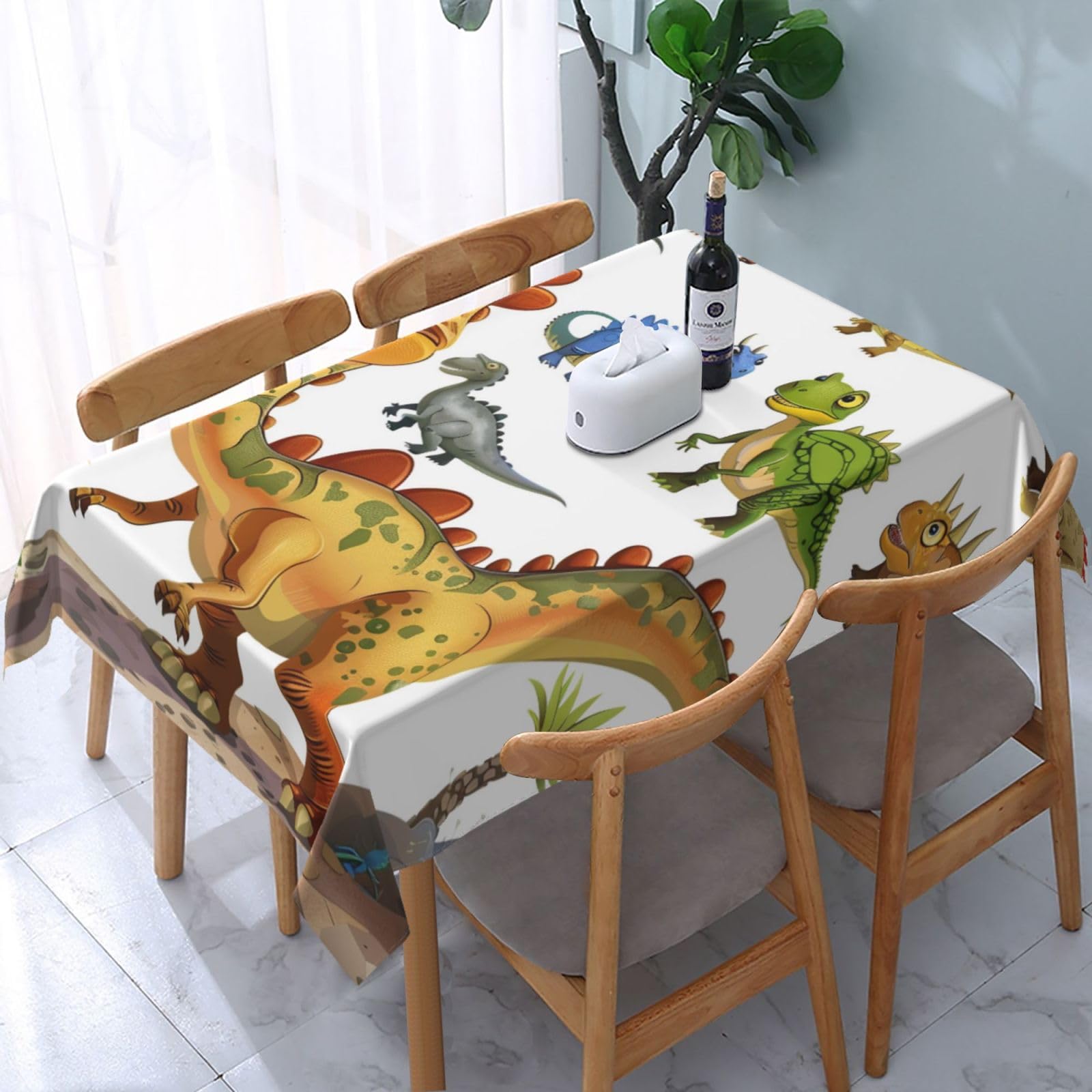 WPKJU Cartoon Dinosaur Images Printed Tablecloth Water Resistant Table Cover Washable Rectangle Table Cloth for Tables 54x72 in