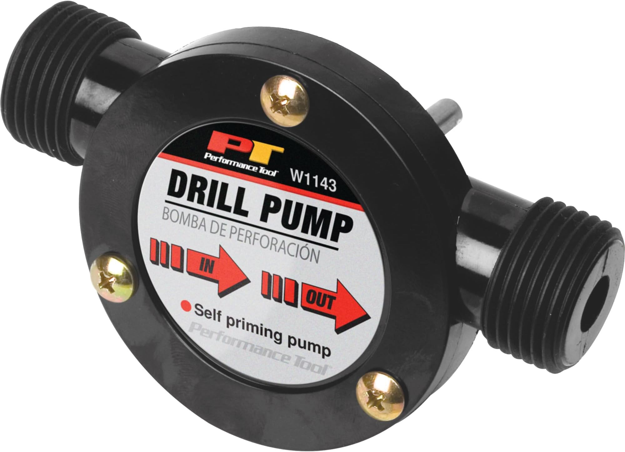 W1143 Liquid Transfer Pump for Corded/Cordless Drills - 225 GPH, 3/4-Inch Max Hose Diameter, Self-Priming, Corrosion-Resistant Shaft