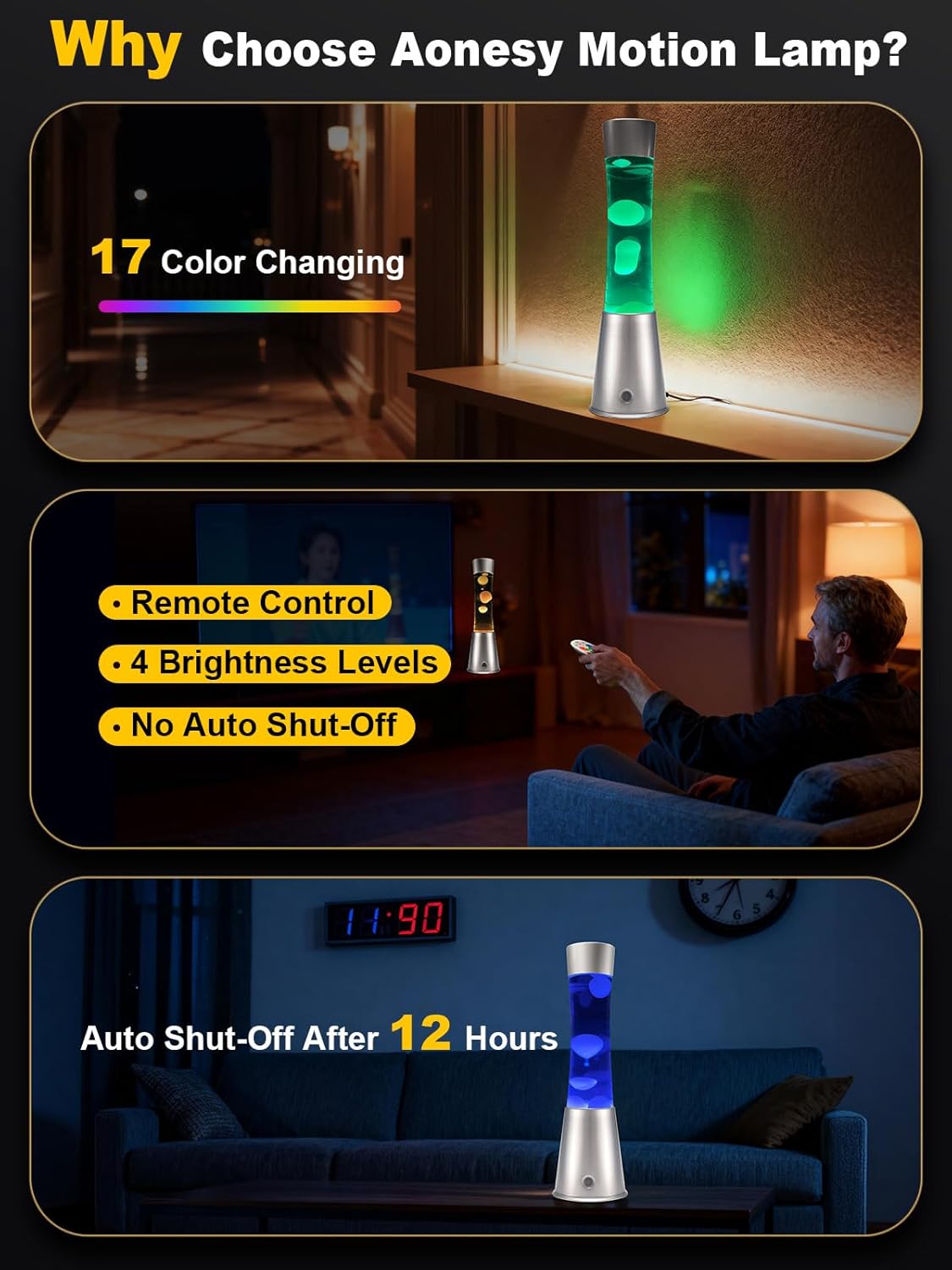 17-Color LED Liquid Motion Lamp with Remote, 15.5” Large Lava Lamp for Adults & Kids, Relaxing Night Light for Bedroom, Desk, or Living Room, Modern Home Decor & Gift Idea