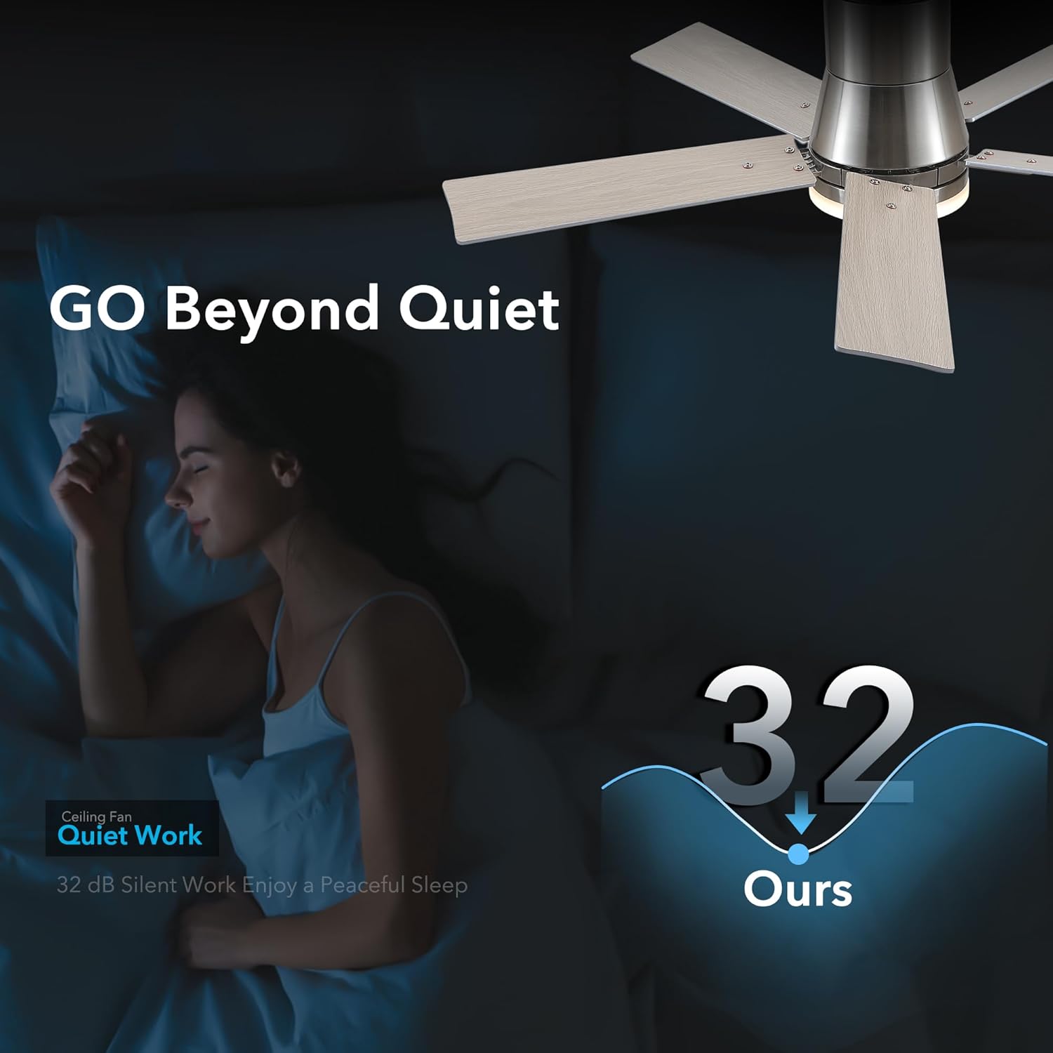 Rayqueen 42 Inch Ceiling Fans with Lights and Remote,Flush Mount Brushed Nickel Ceiling Fan,6 Speed Reversible DC Motor,3CCT Dimmable LED-Low Profile Design for Bedroom, Living room & Covered Outdoor - Image 5