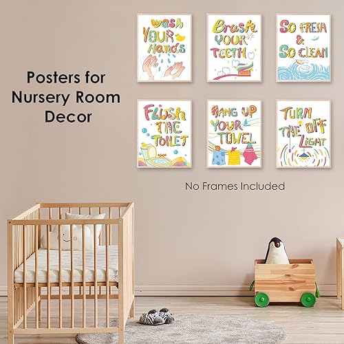 Miniatura 5 de HOMANGA Pósteres de decoración de baño para niños, arte colorido para pared de baño para niños, divertidas citas y refranes de baño, pósteres de