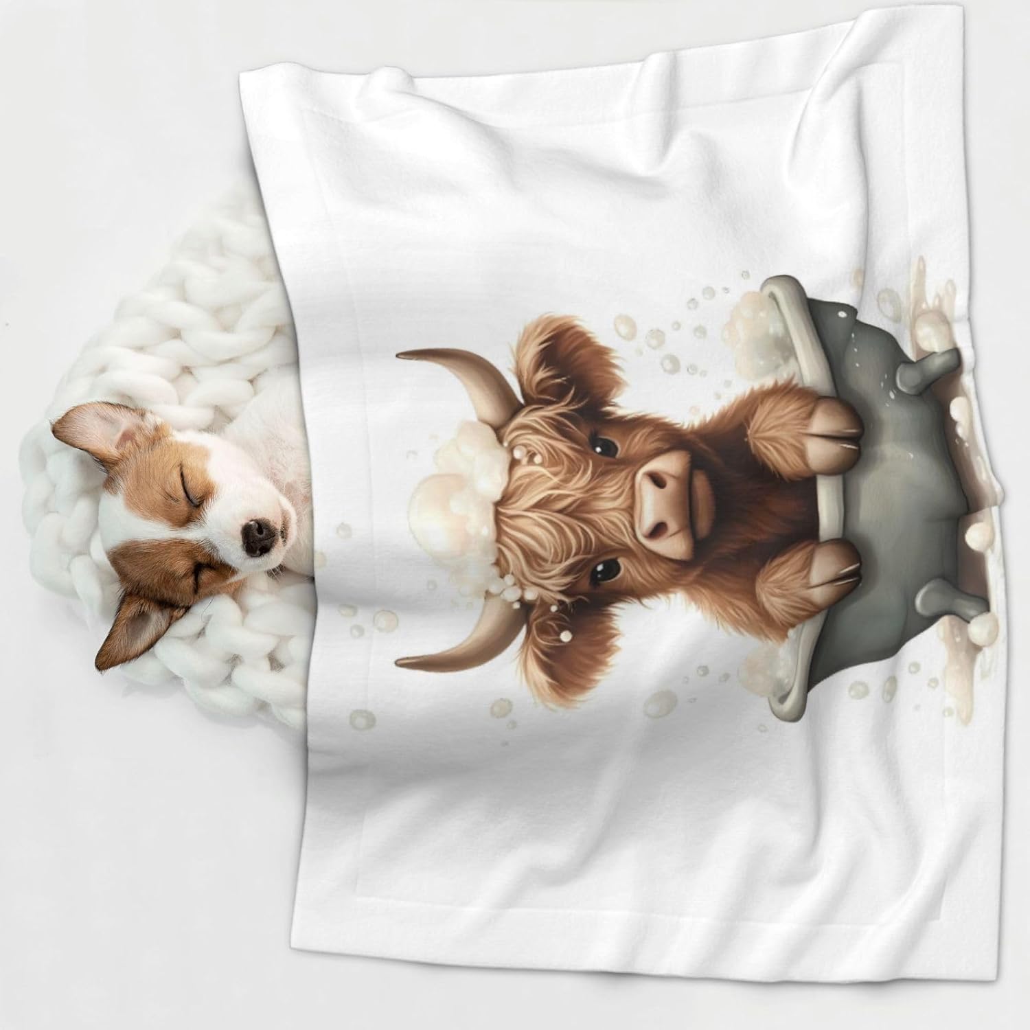 Cute Cow Bath Print Soft Plush Pet Blanket, Washable Dog Blanket, Cat Fleece Throw, Puppy Bed Crate Mat & Sofa Couch Protector - Large