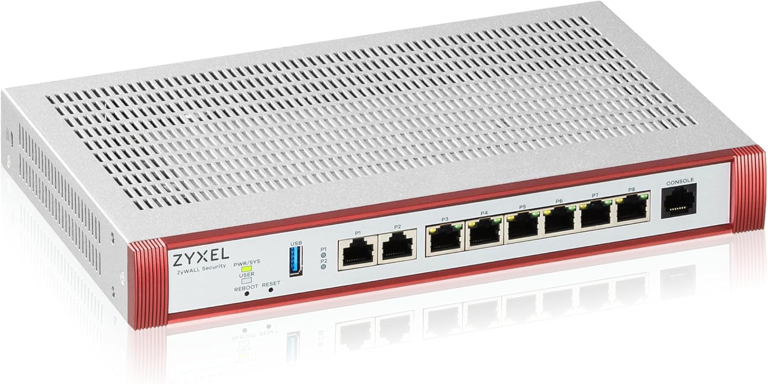 Zyxel USGFLEX200H Cyber Security Firewall | 6.5 Gbps, Up to 100 Users | 1-Year Gold UTM Security Pack | 6X Gigabit + 2X 2.5G Ports | VPN, IPS Anti-Malware | Fanless | Rack-Mount | TAA Compliant