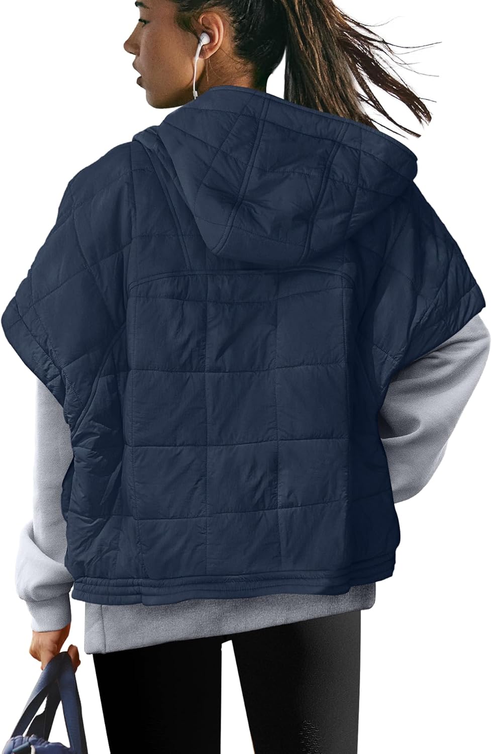 Yanekop Cropped Puffer Vest Women Lightweight Quilted Jacket Oversized Poncho Stand Collar Full Zip Sleeveless Coat