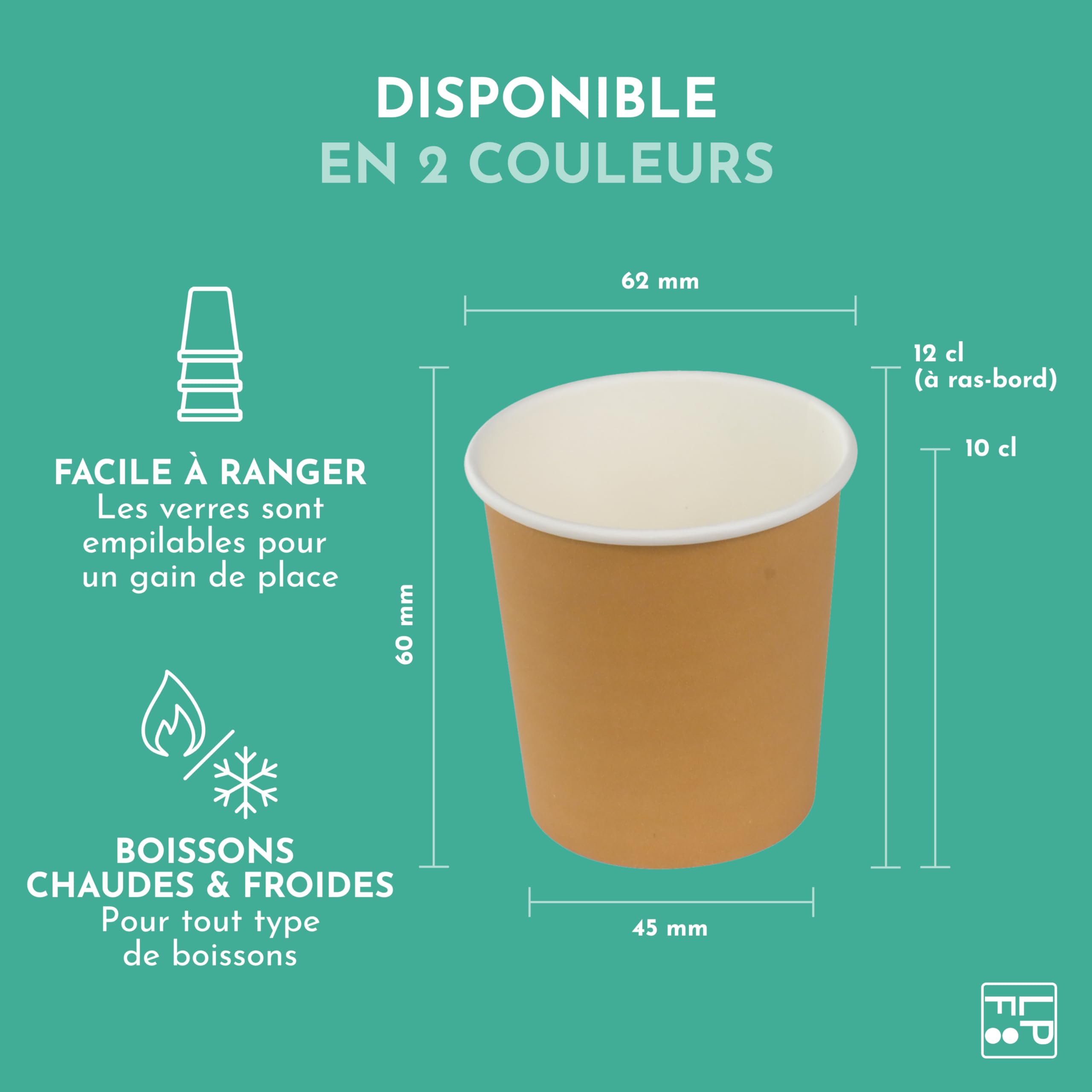 LPF LE PETIT FOURNISSEUR - 500 Gobelets Carton Brun 10cl - 100% Recyclable - Boissons Chaudes ou Froides