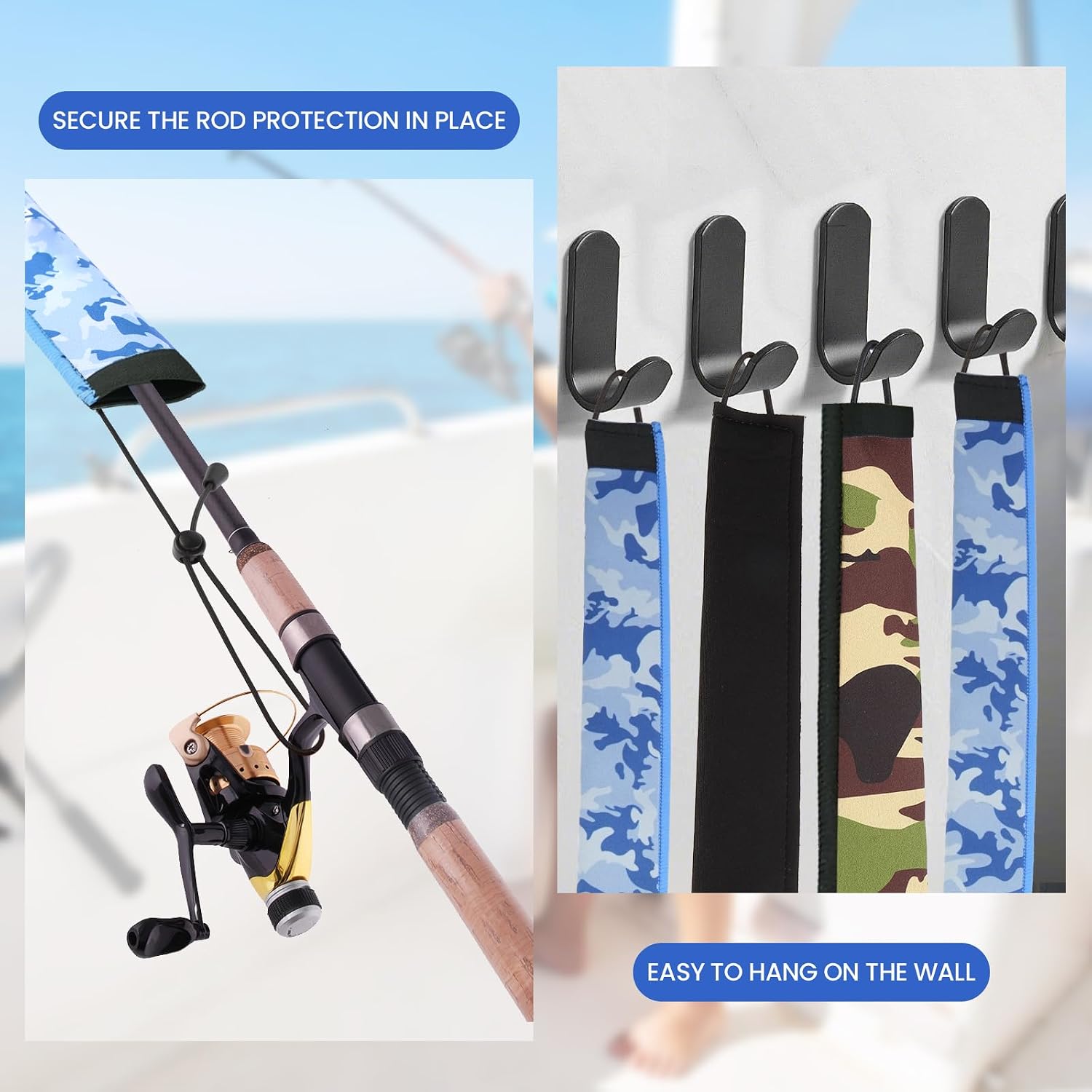 Neoprene Camo Fishing Rod Sleeves,Fishing Pole Sleeves,Fishing Rod Socks | UV Resistance,Puncture Resistant, Protect Casting, Spinning, Trolling Fishing Rods, Storage, tangled-free,75in,68in,60in