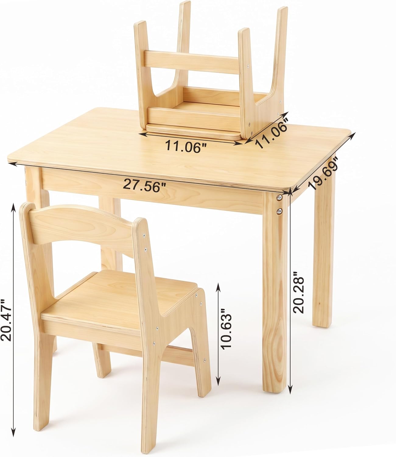 Toddler Table and Chair Set, Premium Solid Wood Montessori Table, Kids Activity Craft Desk with 2 Ergonomic Chairs for Playroom, Nursery & Homeschooling (1 Table + 2 Chairs)