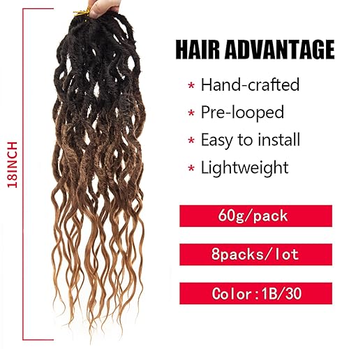Miniatura 193 de 8 paquetes de rastas de cabello sintético de ganchillo de 18 pulgadas, rastas sintéticas bohemias con extremos rizados, cabello de ganchillo suave