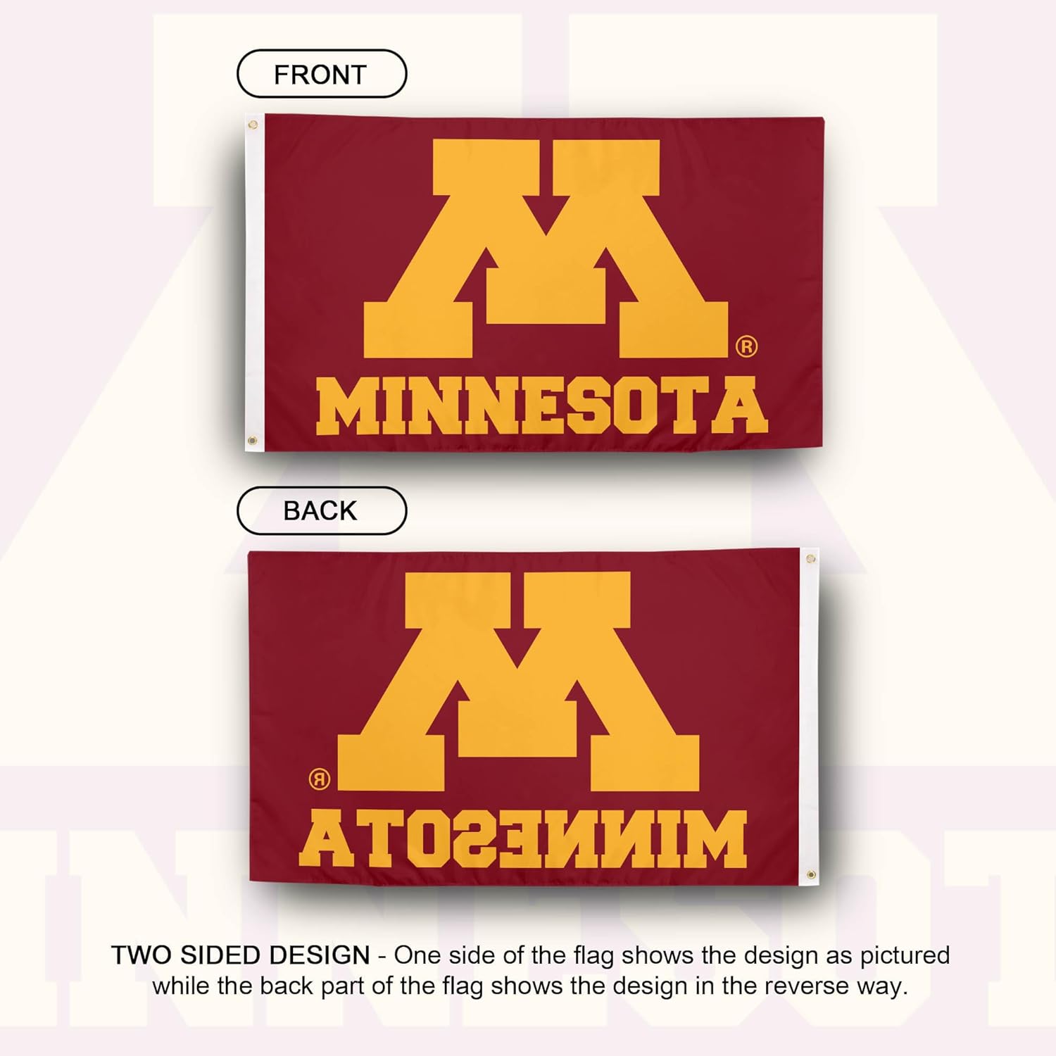 Desert Cactus University of Minnesota UM Flag - 3 x 5 Feet Golden Gophers Banner, Indoor/Outdoor Durable Fabric, 100% Polyester Design (Style A) - Image 2