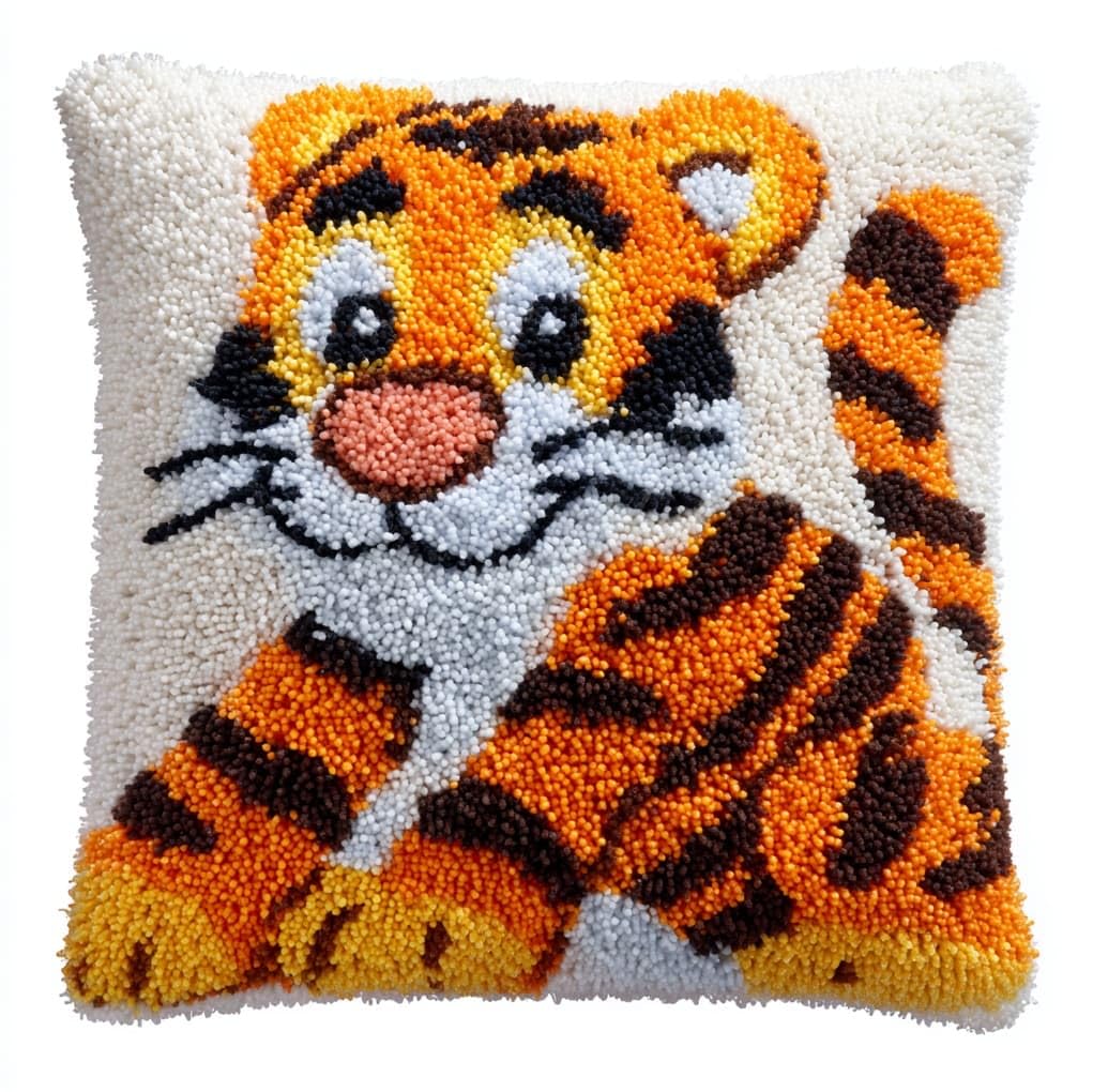 WallustrioaW Latch Hook Pillow Kits Pillow Cover,Cute Tiger