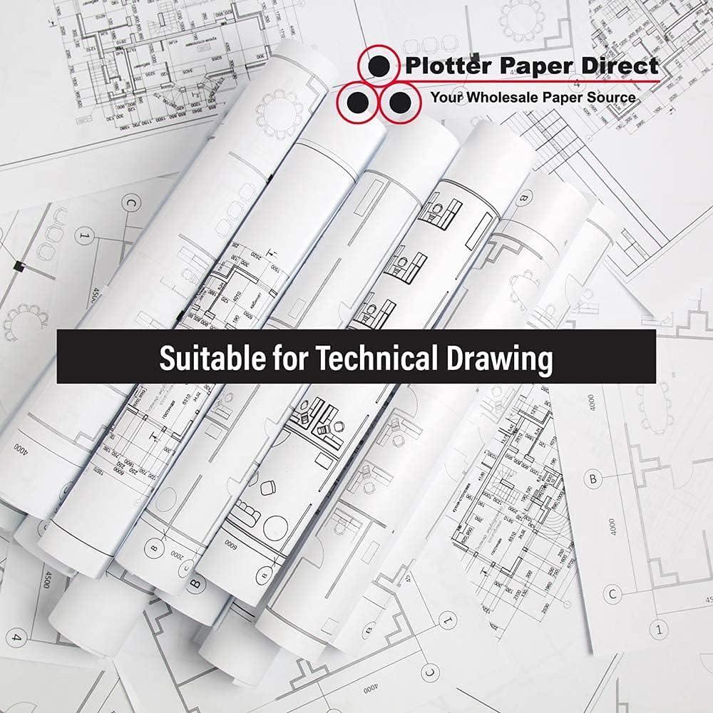 Plotter Paper Direct 24in x 100ft Coated White Plotter Paper, 46 Lb, 2'' Core, 95 Bright White, for CAD Printing on Wide Format Ink Jet Printers (1-Pack)