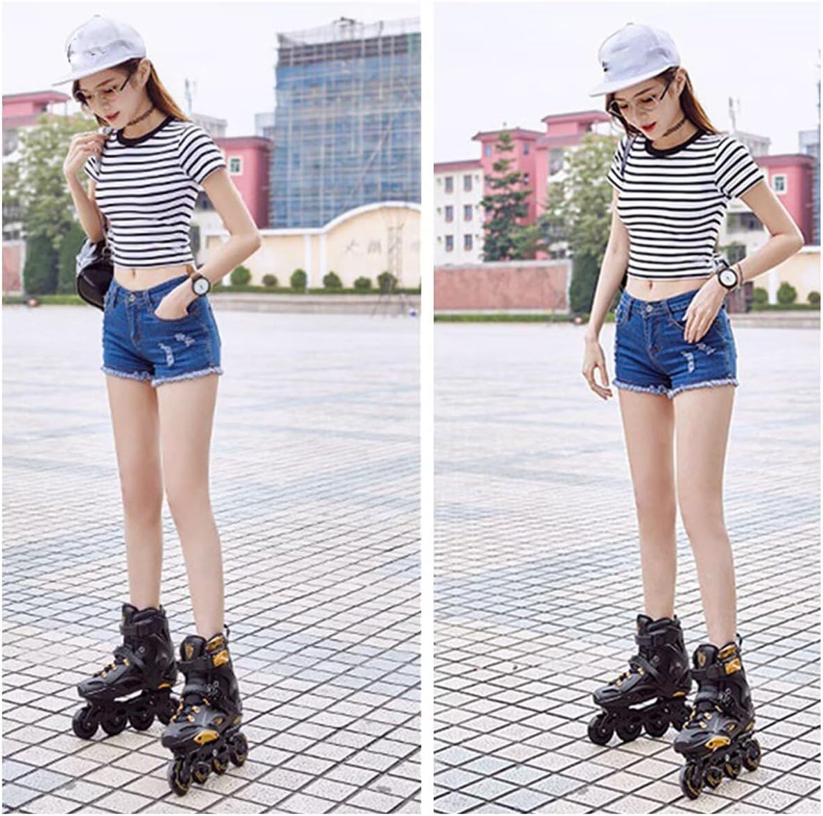 Men Inline Skates with Light Up 4 Wheels Adjustable Speed Roller Blades for Adult Women Professional Outdoor Fitness for Kids Beginner
