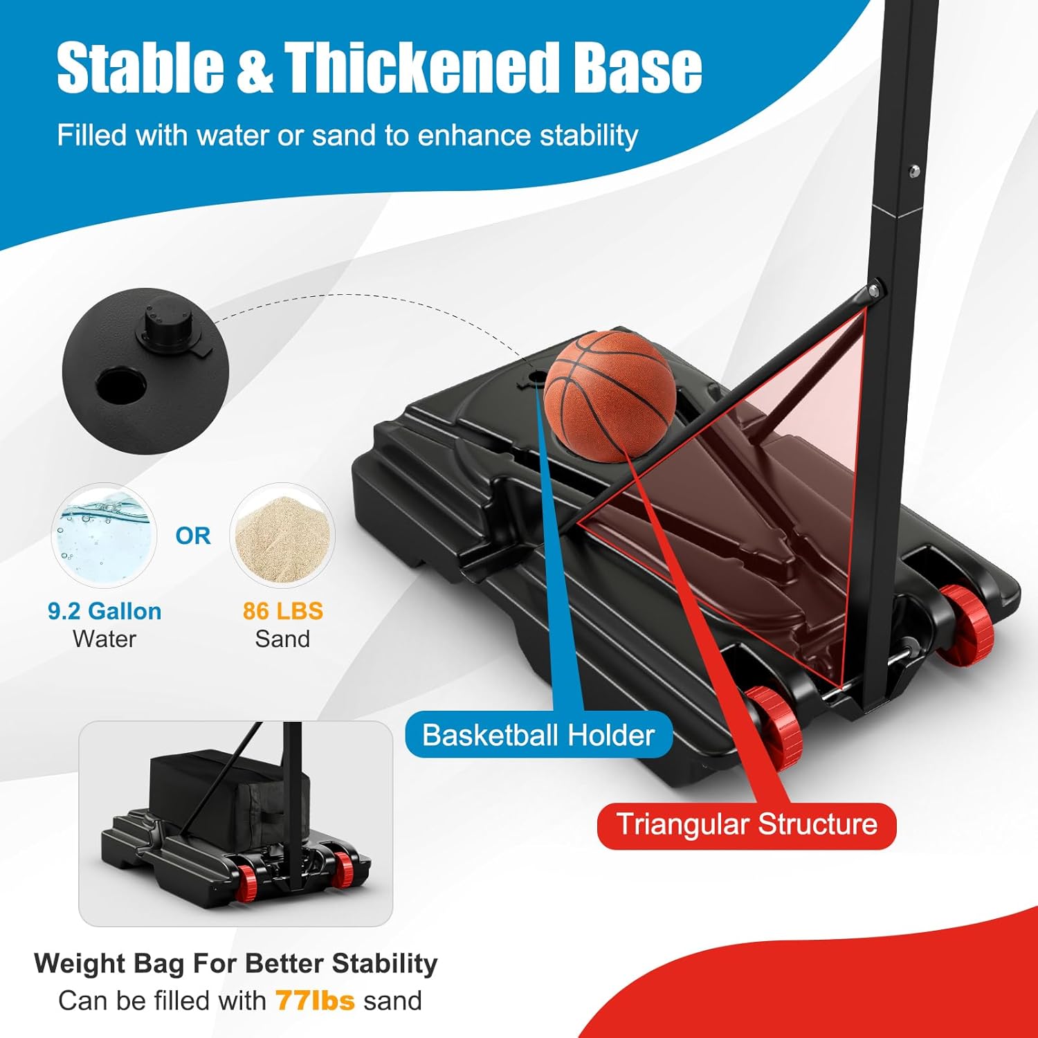 GYMAX Portable Basketball Hoop, 5 FT to 10 FT Adjustable Basketball Goal with 10 Heights, All Weather Basketball Stand System with Weight Bag & Wheels, for Youth Adult, Indoor Outdoor Pool, Court