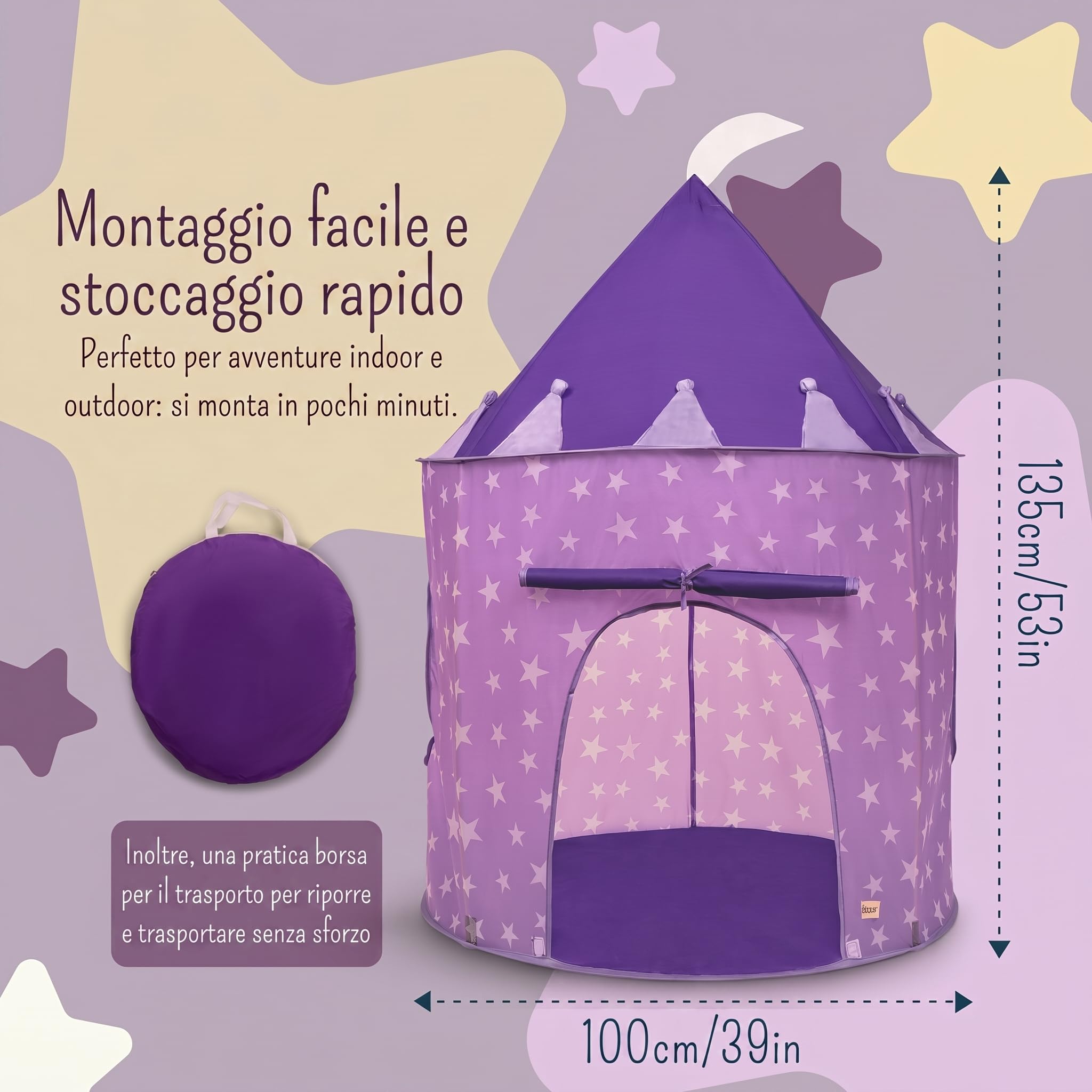 Tenda da gioco lilla per bambini, casa da gioco indoor/outdoor, tenda pop-up rosa stellata per bambini e bambini, parco giochi/piscina con palline e giocattoli da giardino, design rosa