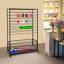 Ribbon Holder Organizer Rack, Double-Sided 16-Layer Ribbon Holder with Wheels, Wrapping Paper Ribbon Display Rack Storage Shelf for Craft Room, Flower ShopsBlack, 39.37 x 12.6 x 59.06 in