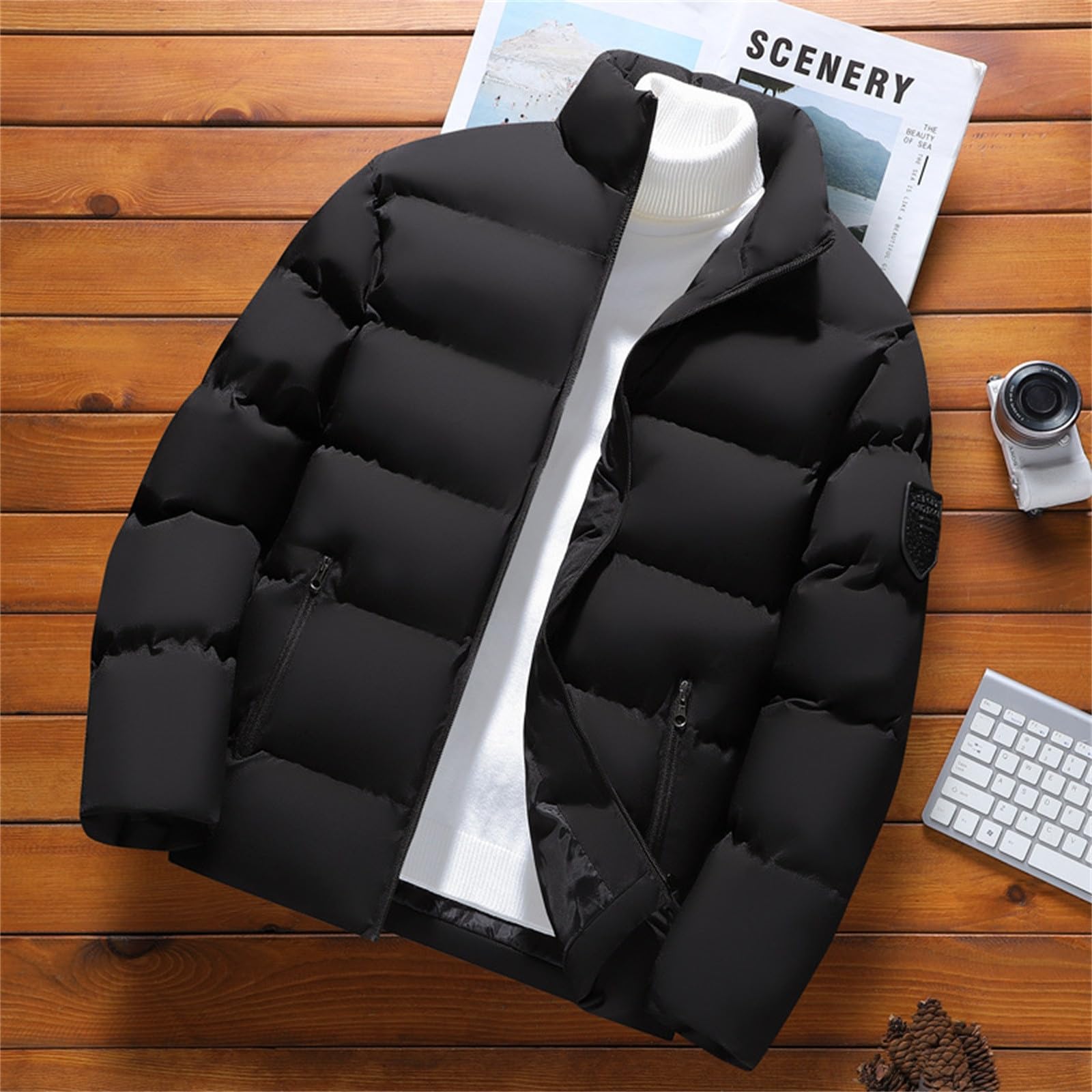 SRZYMJ Schwarz Winterjacke Herren Daunenjacke mit Reißverschluss Warm Jacke Leichte Steppjacke Bequeme Casual Puffer Jacket Basic Übergangsjacke Outdoor Softshelljacke Winter Kleidung Mantel