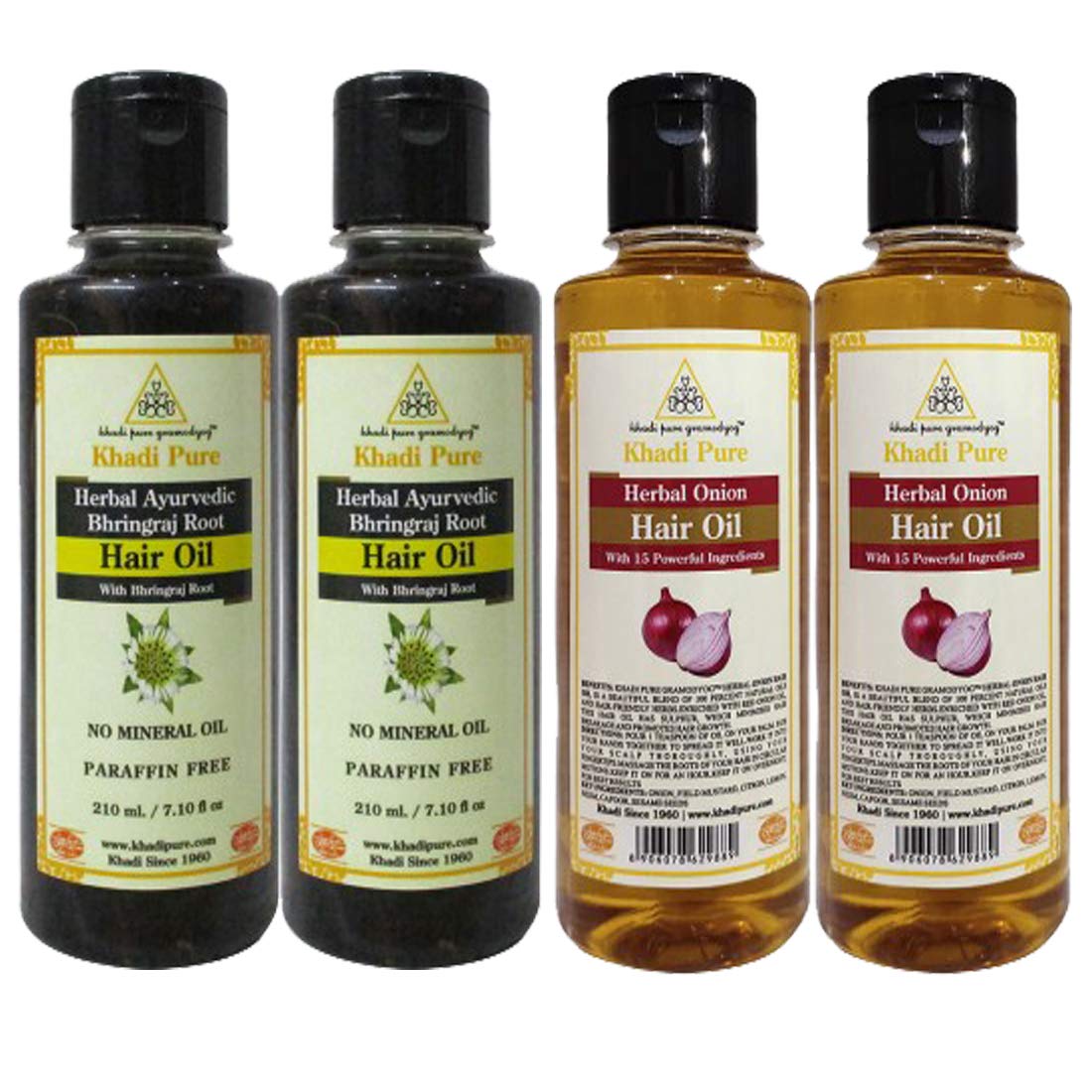 Khadi Pure Bhringraj Root Sls & Onion Hair Oil, 210 ml (Pack of 4)