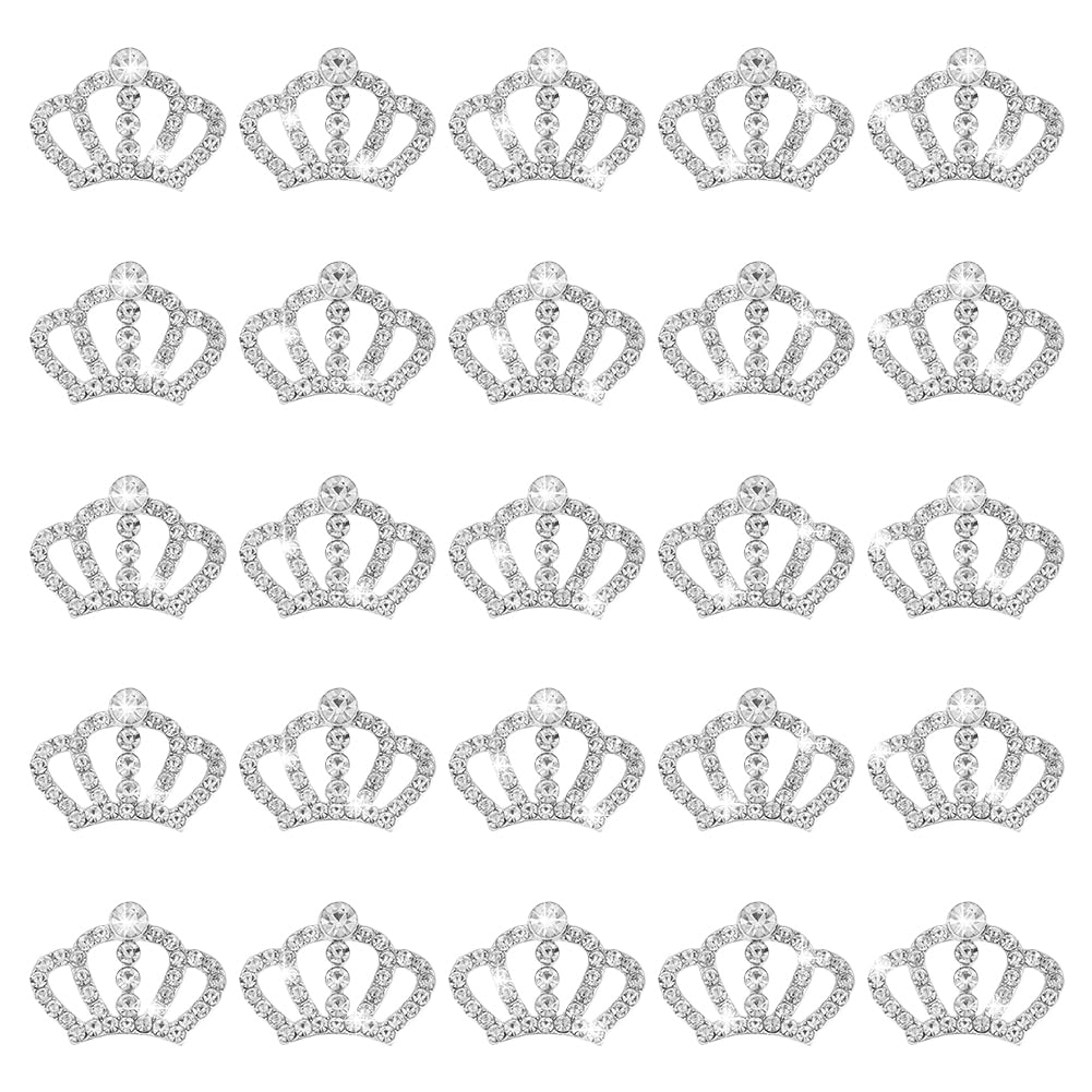 AHANDMAKER 25Pcs Crystal Rhinestone Crown Embellishments, Shiny Metal Crown Shaped Flatback Rhinestone Charms Mini Crystal Gemstone Crowns for Jewelry Making DIY Crafts Cellphone Decoratiions