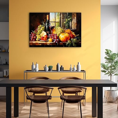 Miniatura 62 de Hzddty Lienzo decorativo para pared, diseño rústico de cocina, vino tinto y pan, cuadros de comida para decoración de pared, impresiones de pintura