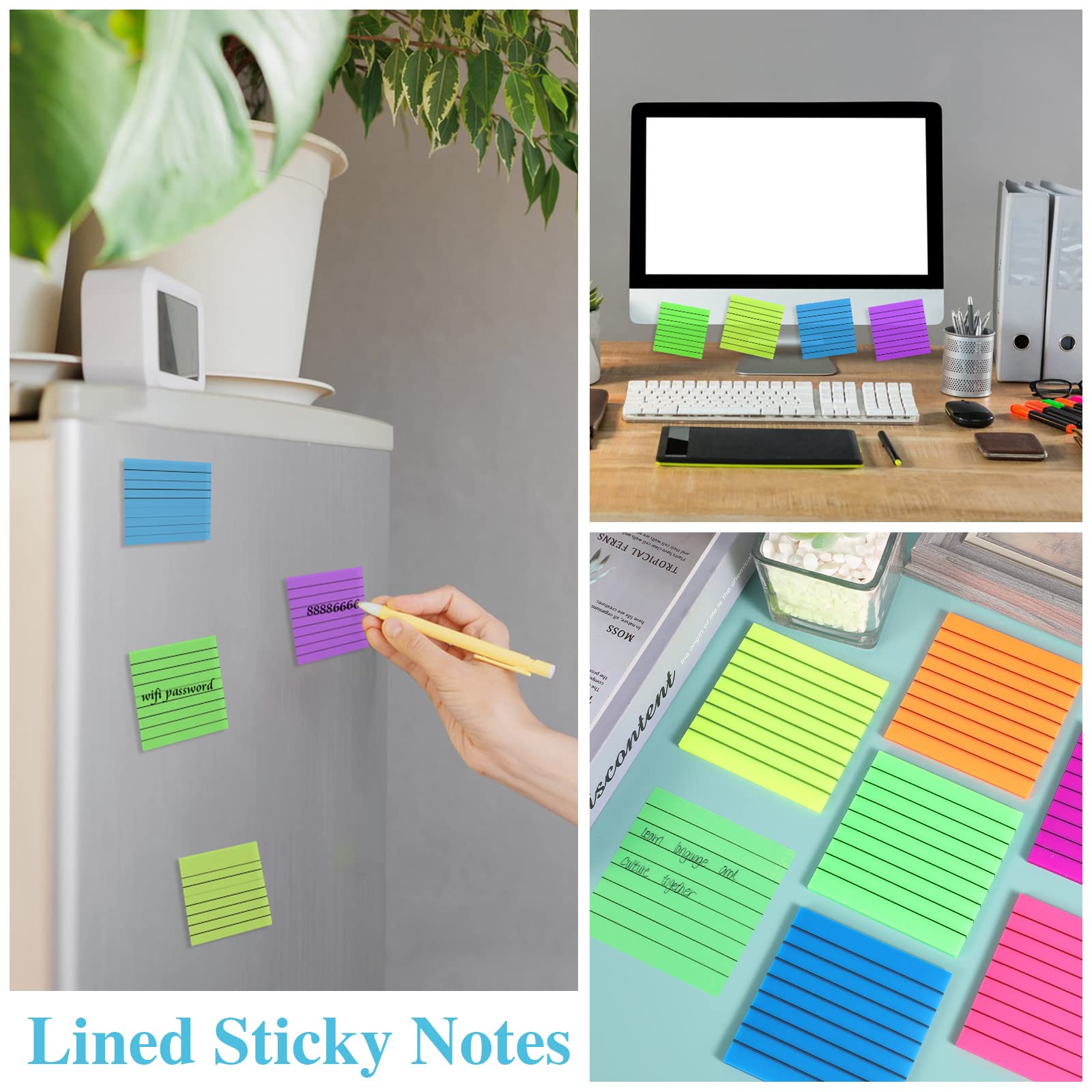 600 Vellen/12st Transparante Plaknotities, 3 Maten Zelfklevend Doorzichtige Plaknotities in Bulk Doorschijnend Memoblok Sticky Notes voor School Thuis Kantoorbenodigdheden (Wit