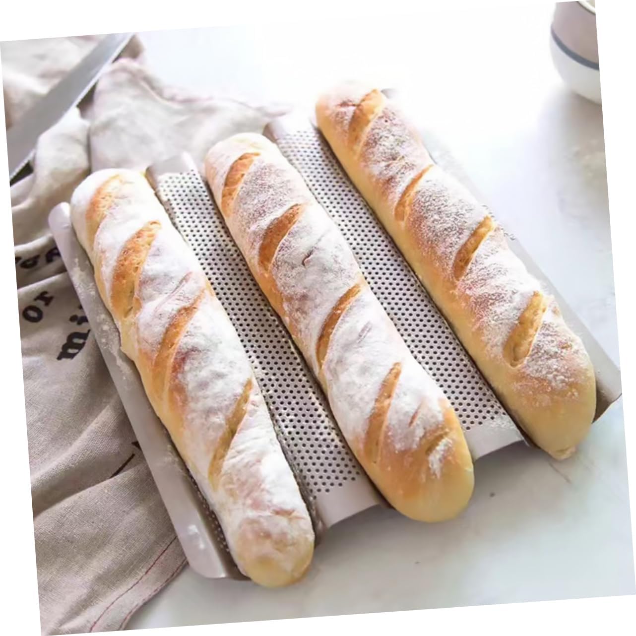 2pcs Nonstick Bread Baking Tray Three-slot Perforated Mould for Homemade French Bread Food-grade Kitchen Tool Easy Demoulding and Cleaning