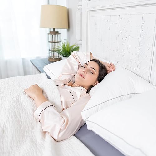 Miniatura 3 de Globon Almohada de plumas de lujo tamaño Queen estándar, almohadas de cama con refuerzo firme para dormir, almohada esponjosa de la colección de