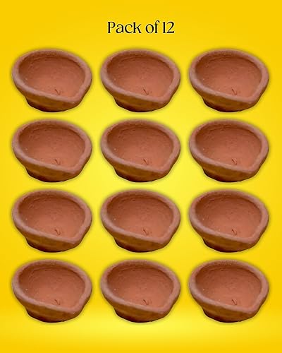 Miniatura 3 de Arcilla de tierra lisa tradicional hecha a mano (Mitti) Diya para Diwali, Navratri, decoración de Diwali, decoración del hogar, ecológica, 12