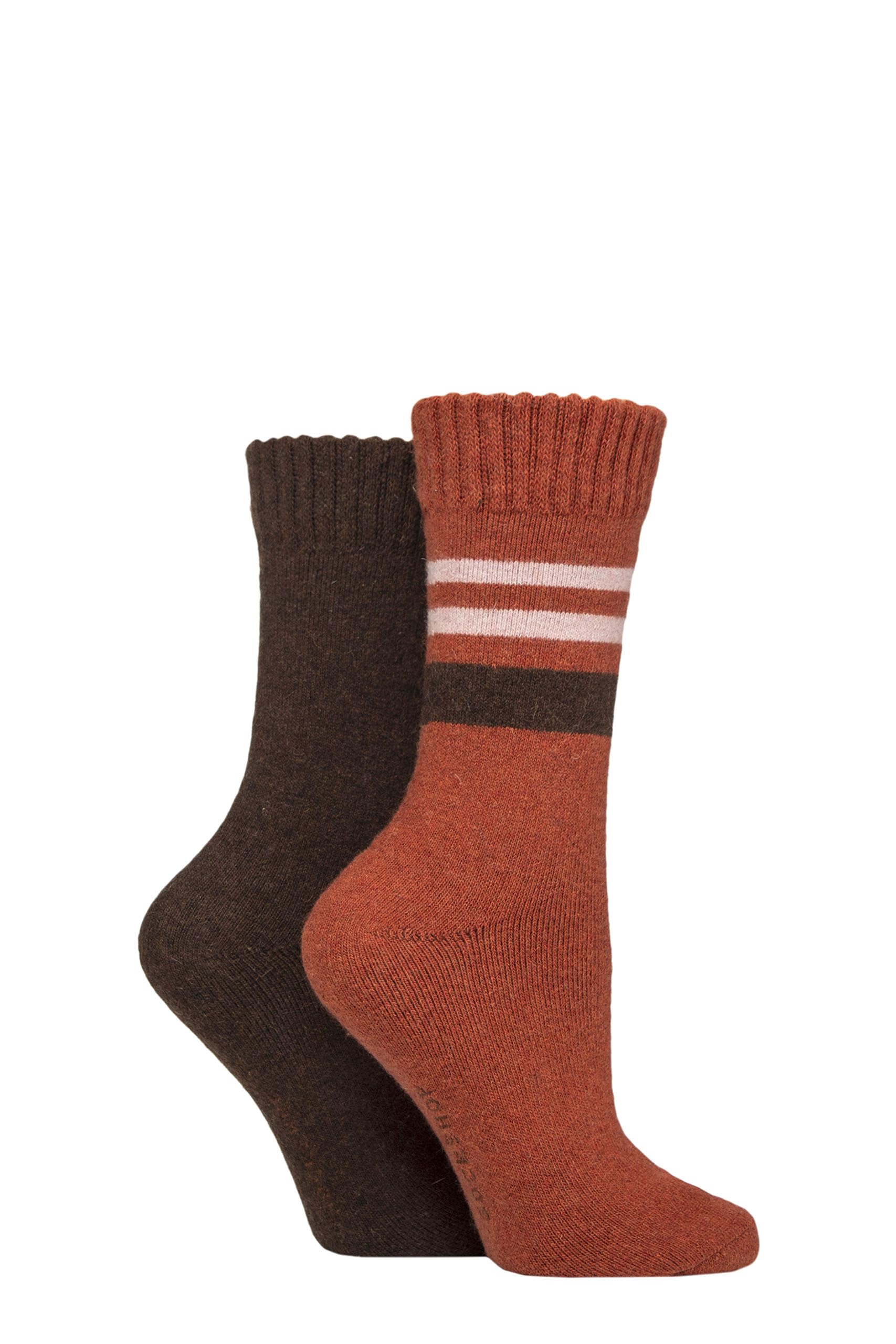 SockShop Ladies Cushioned Boot Socks - Wool Mix Striped & Plain in a 2 Pair Multipack for Outdoors, Hiking & Walking (UK, Numeric, 4, 8, Regular, Regular, Honey Glaze Striped)
