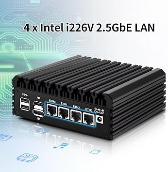 Firewall Appliance Mini PC, N6005 Quad Core Fanless Firewall Router Micro Computer, DDR4 0GB RAM 0GB SSD Barebone, 4X 2.5Gbe LAN/USBC/TF/HD/DP/VPN/AES-NI/OPNsense/,Triple Display