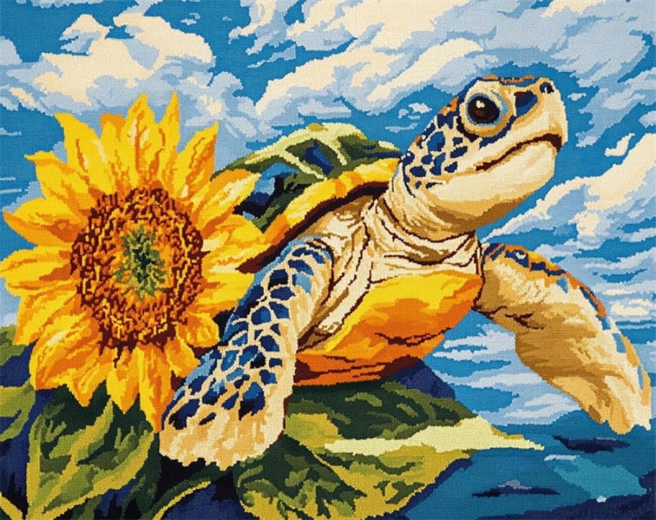 AxiangziK DIY Embroidery Kit Sea Turtles and Flowers 11CT 30x40cm