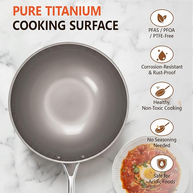 Wok de Titanio con Tapa - 12 pulgadas Antiadherente Libre de PFAS miniatura 3