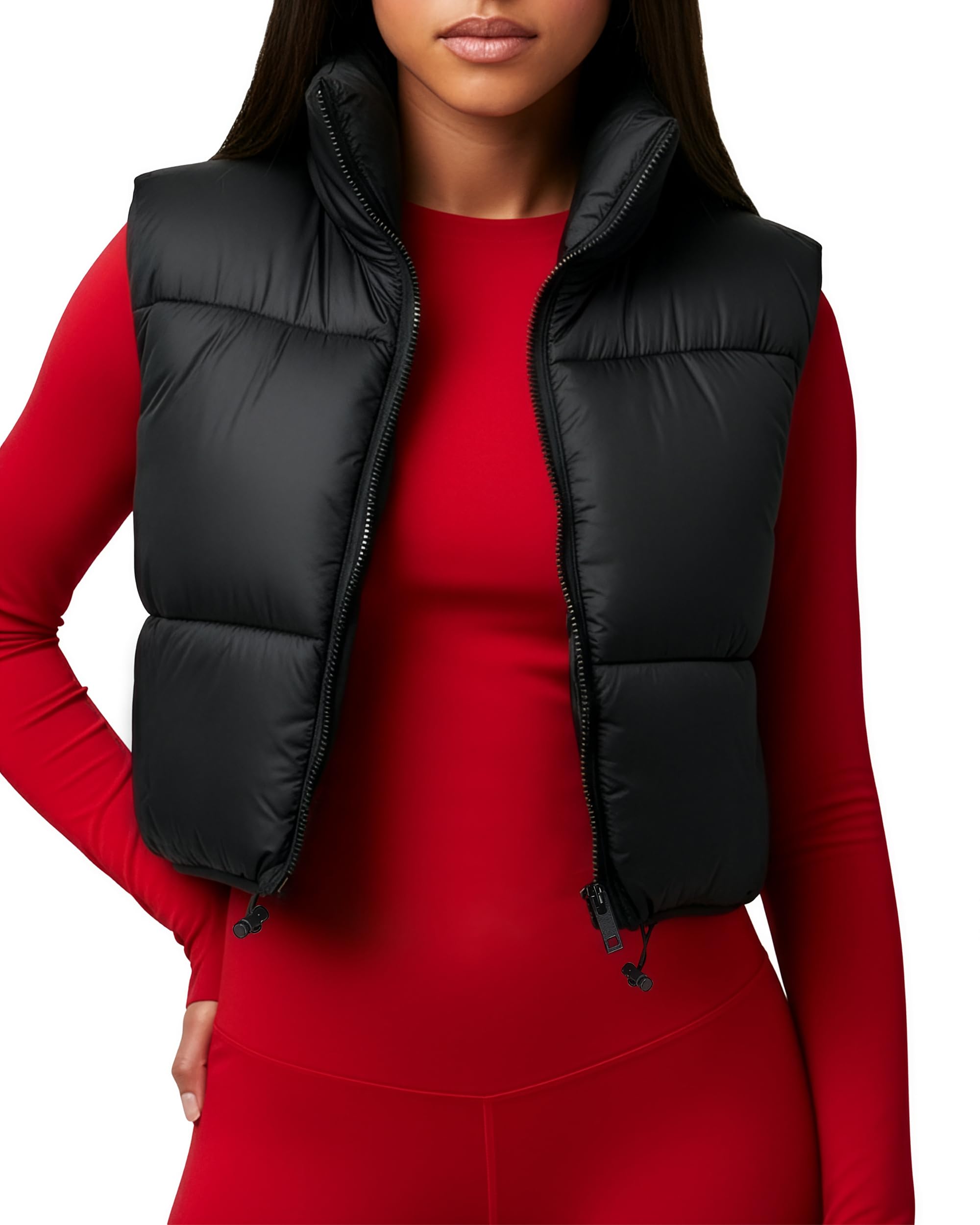 Cropped Puffer Vest Women Lightweight Stand Collar Sleeveless Zip Up Winter Padded Gilet-image-39