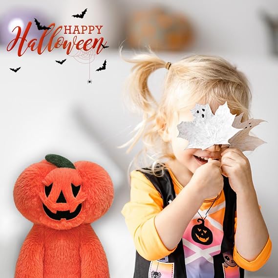 Scary Pumpkin Plush Stuffed Animal, Cute Furry Orange Pumpkin Toy, Soft Cuddly Plushie Hugger Toy for Boys Girls, Gifts for Kids or Girlfriend, 12 Inches
