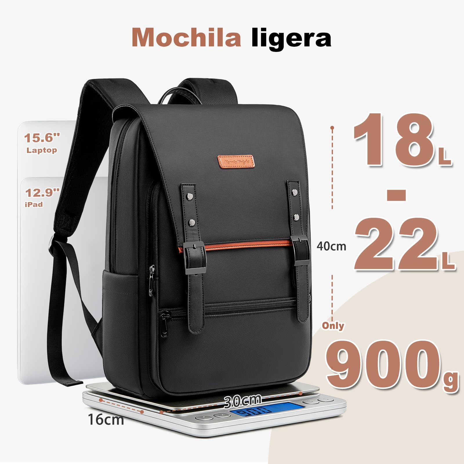 hk Mochila Vintage para Hombre Mujer, Mochila Portátil 15.6 Pulgadas con Solapa Magnética, Mochila con tapa, Ligera Impermeable, Mochila Trabajo Viaje Universidad Mochila Antirrobo Casual-Negro