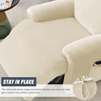 CONRUSER Recliner Chair Covers, 4-Piece Velvet Stretch Recliner Slipcover Single Seat Couch Cover Soft Furniture Protector with Pocket (Beige)