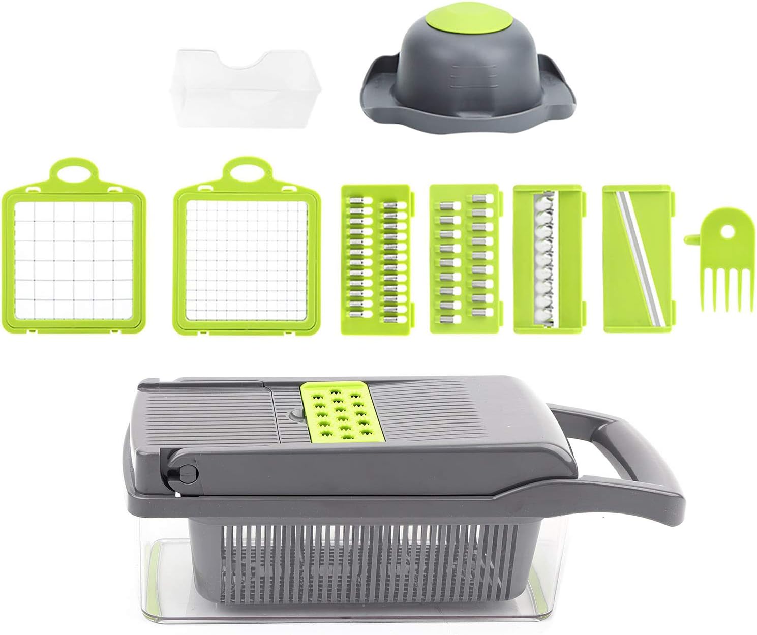 Vegetable Chopper, Multifunctional Vegetable Slicer Cutter Mandoline Slicer Cheese Grater Onion Chopper Potato Slicing Tool for Veggie Fruit Cheese, Includes 7 Interchangeable Cutting Blades